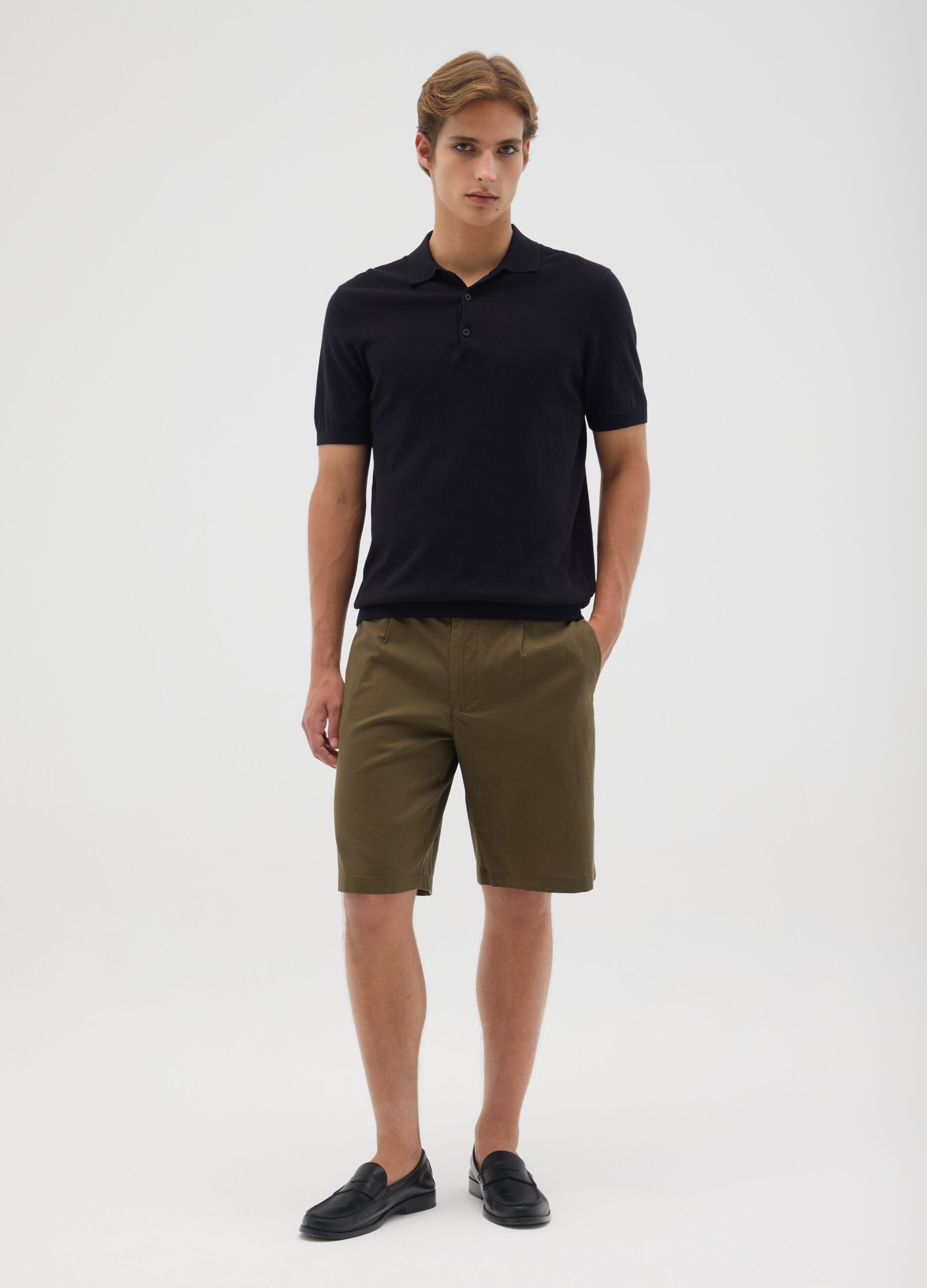 Men's Regular Fit Green Cotton Blend Shorts