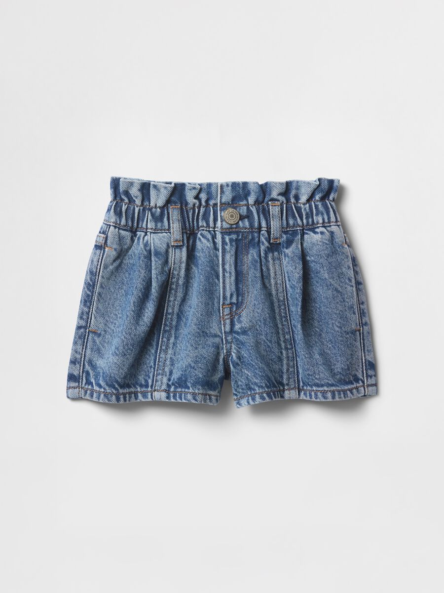 Denim shorts with pleated details for girls_1