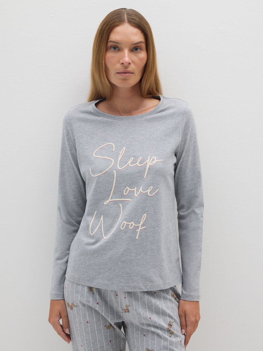Grey cotton blend long pyjamas regular fit_1