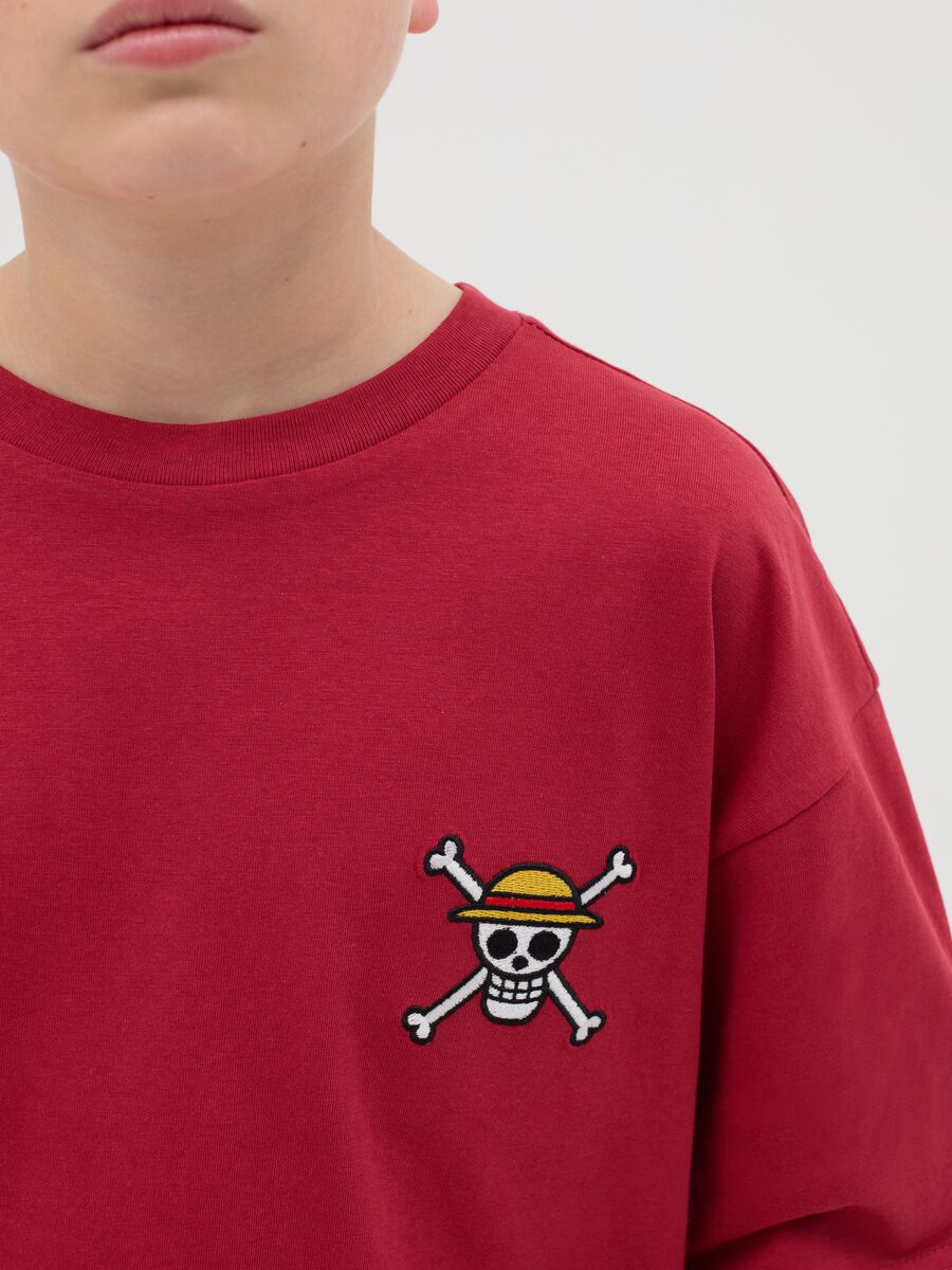 Red Cotton Children's T-shirt with Monkey D. Luffy Print_1