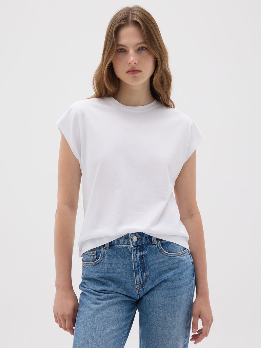 Women's white pure cotton T-shirt_0