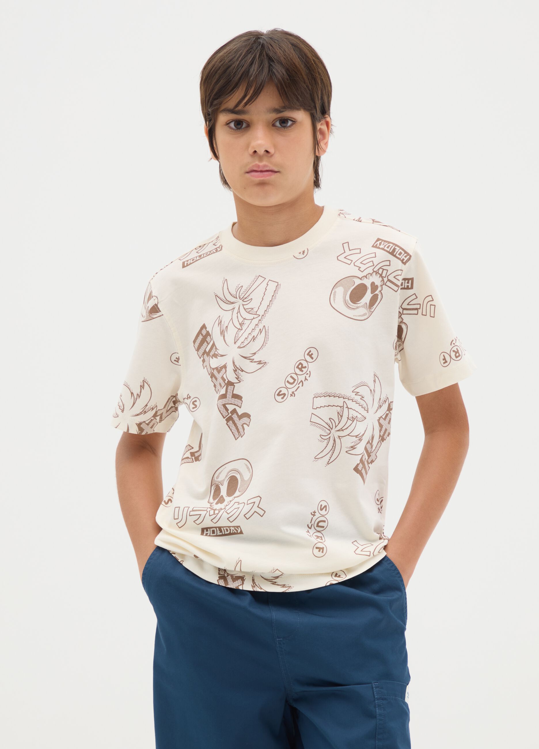 Multicolour regular fit boys' pure cotton T-shirt