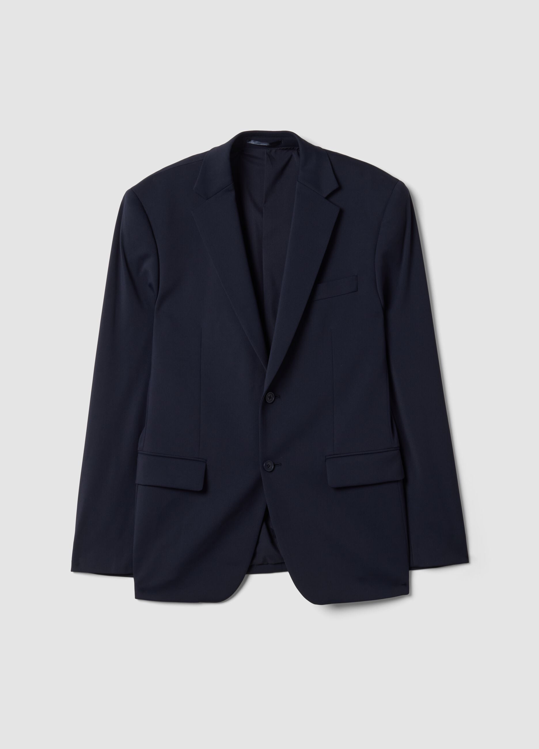 Blue slim-fit 4-way stretch blazer, easy-iron