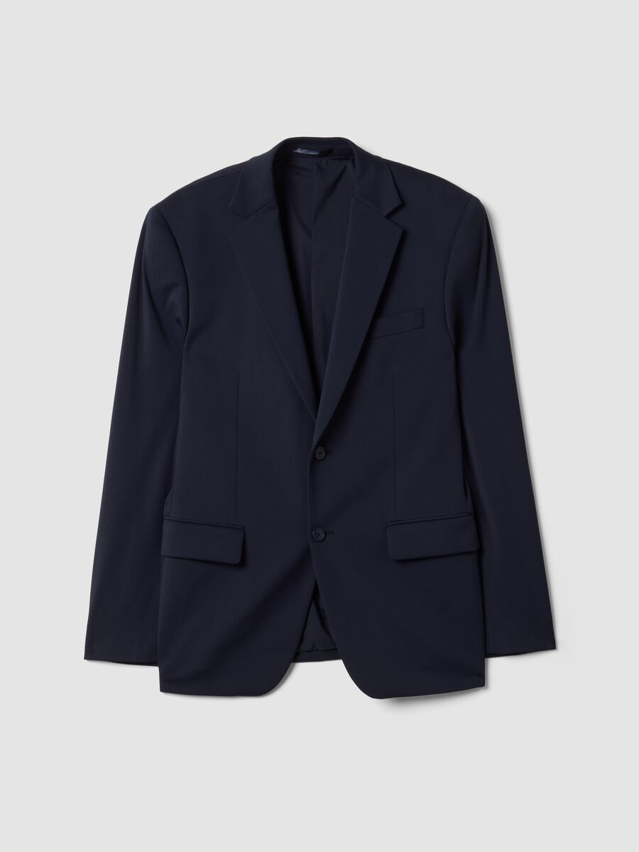 Blazer blu in tessuto elasticizzato 4 Way Stretch slim fit Easy iron_0