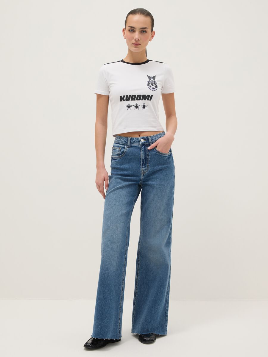 White pure cotton regular fit T-shirt with Kuromi print_1