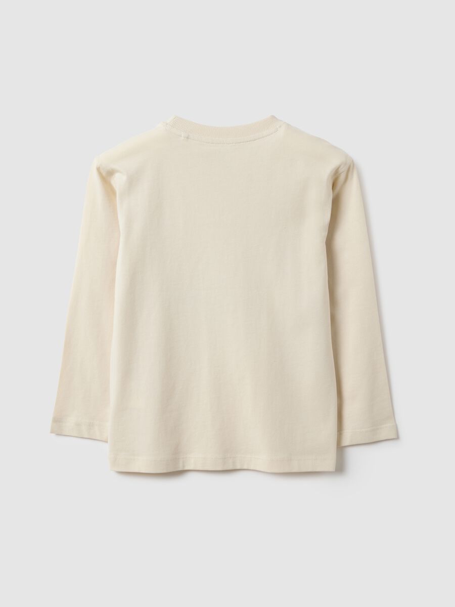 Children's beige pure cotton regular fit T-shirt with print_1