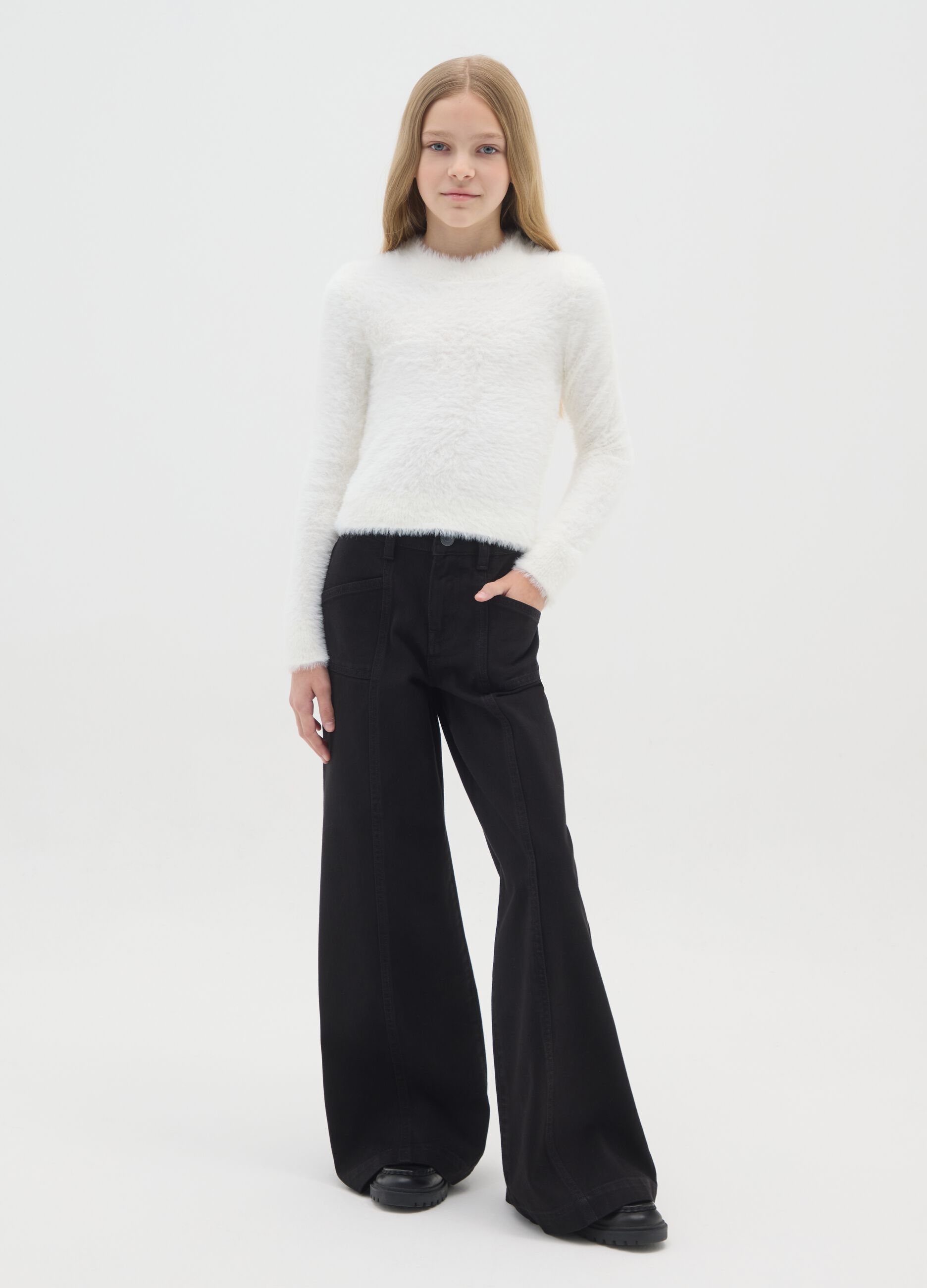 Girls' Black Flare Trousers in Pure Cotton