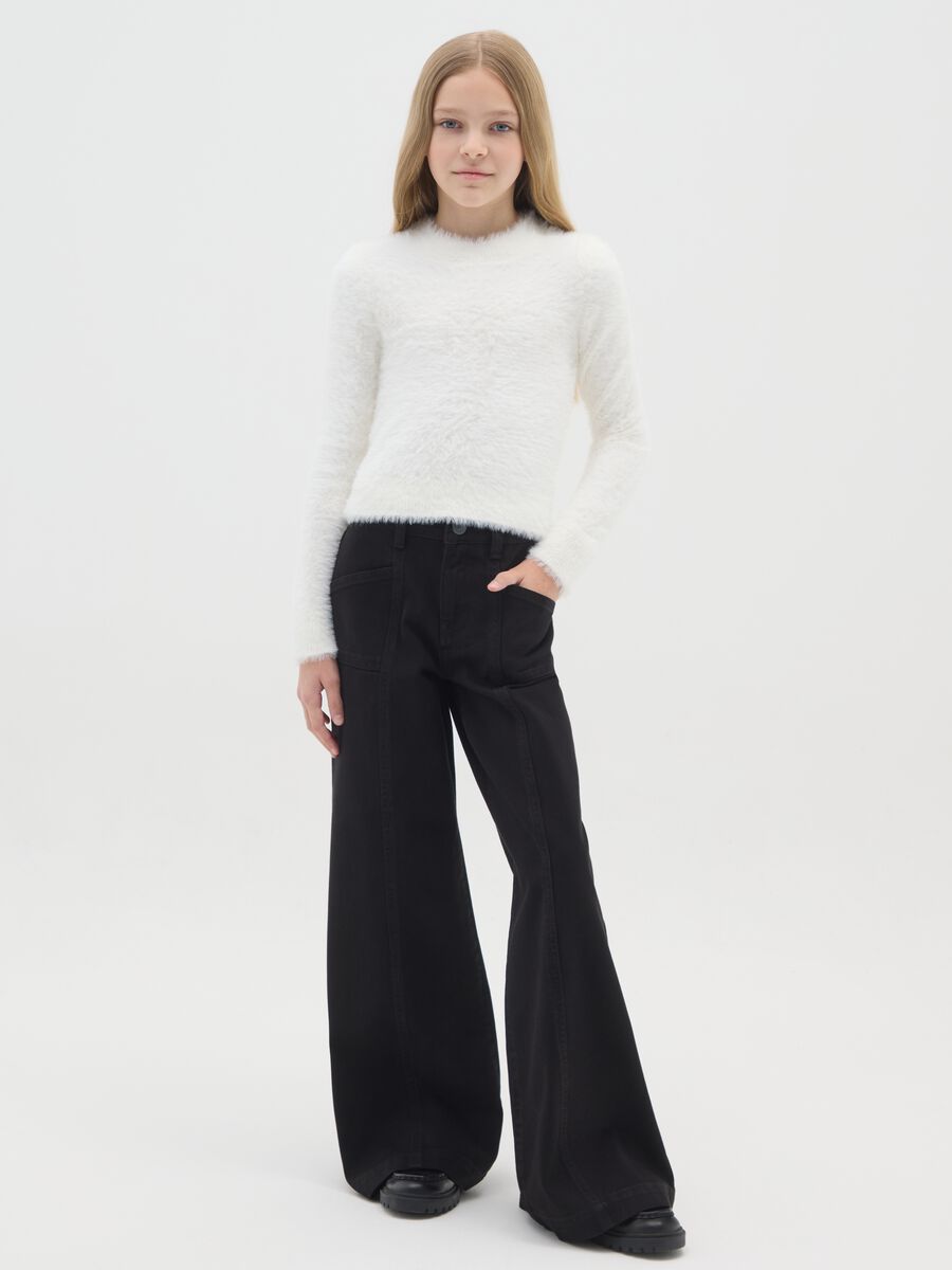 Girls' Black Flare Trousers in Pure Cotton_0