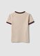 T-shirt rosa in cotone con stampa grafica frontale e bordi a contrasto_1