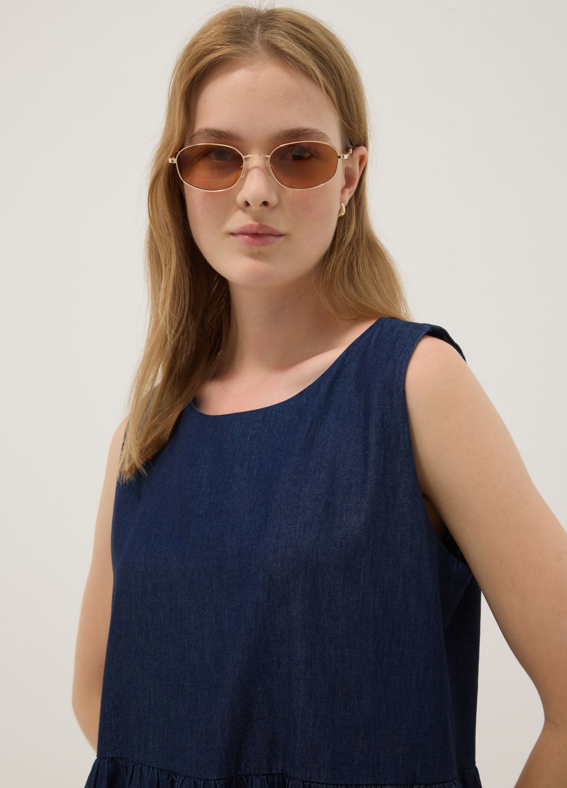 Blue midi dress in pure cotton