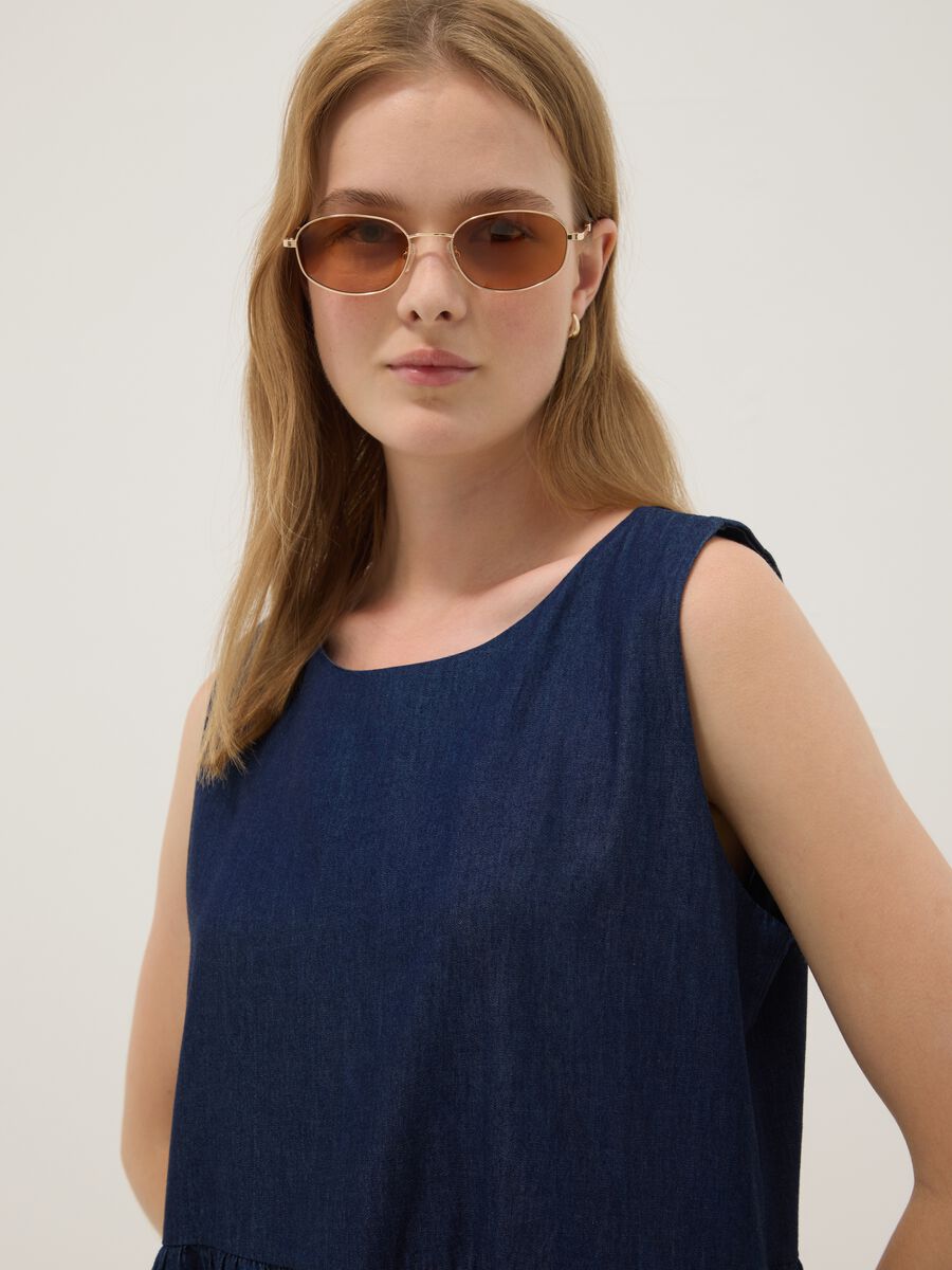 Abito midi blu in puro cotone_2