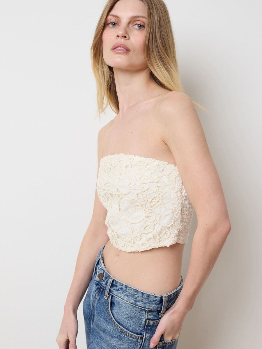 Ivory Lace Bandeau Top in Pure Cotton_0