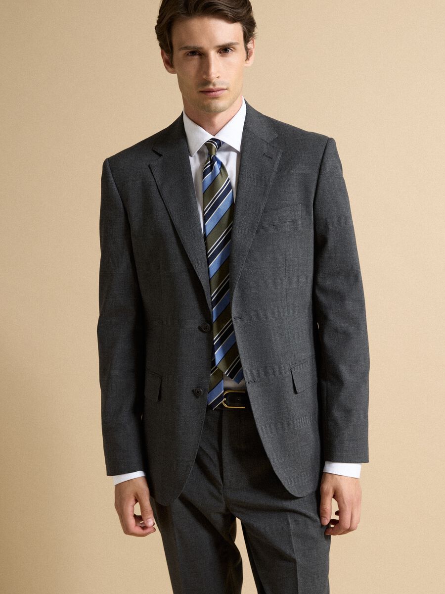 Grey stretch viscose blazer with classic lapels, slim fit_0