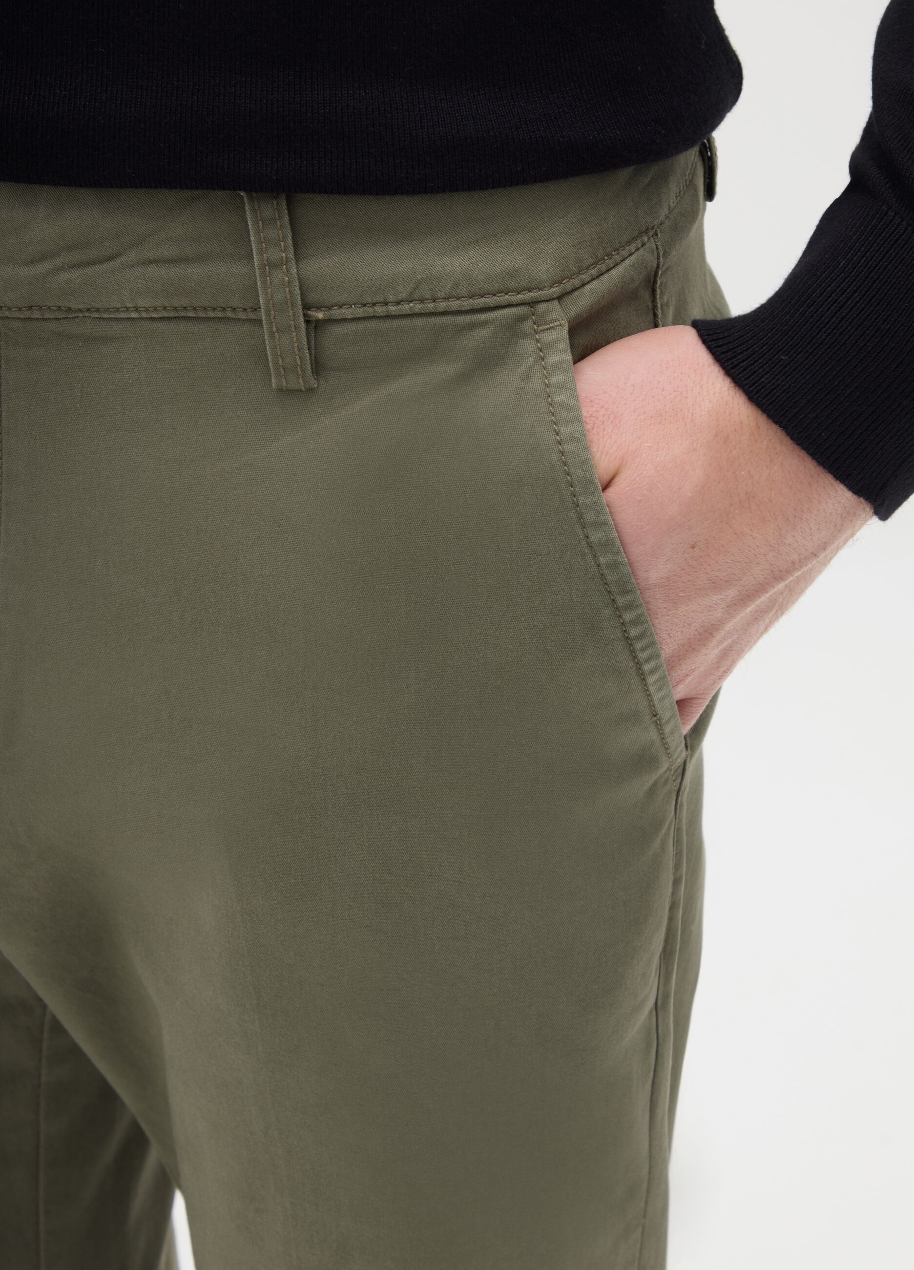 Green Stretch Cotton Regular Fit Trousers