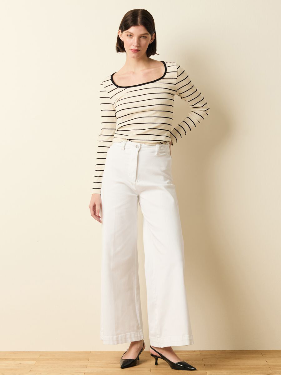 Wide-leg jeans with cable-knit detail_0
