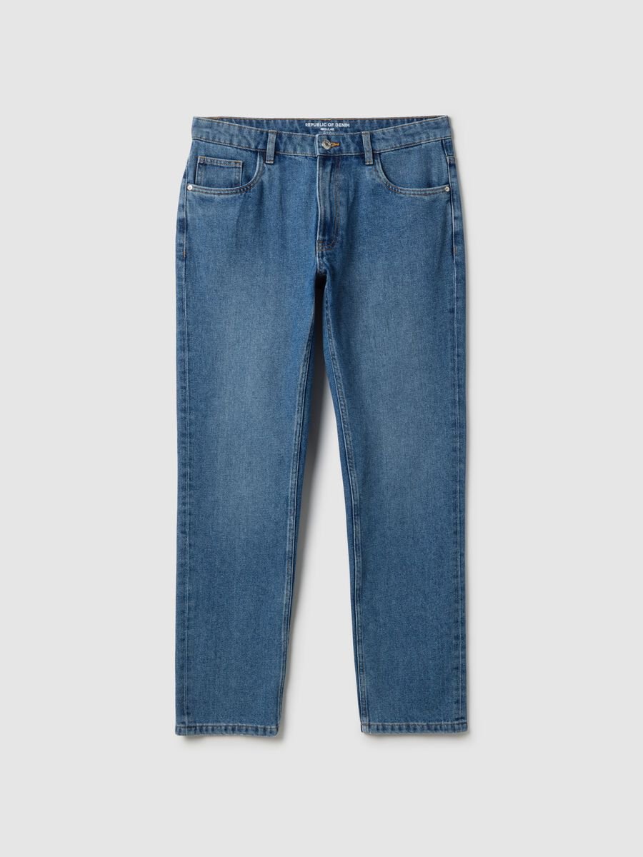 Blue cotton blend trousers regular fit_4