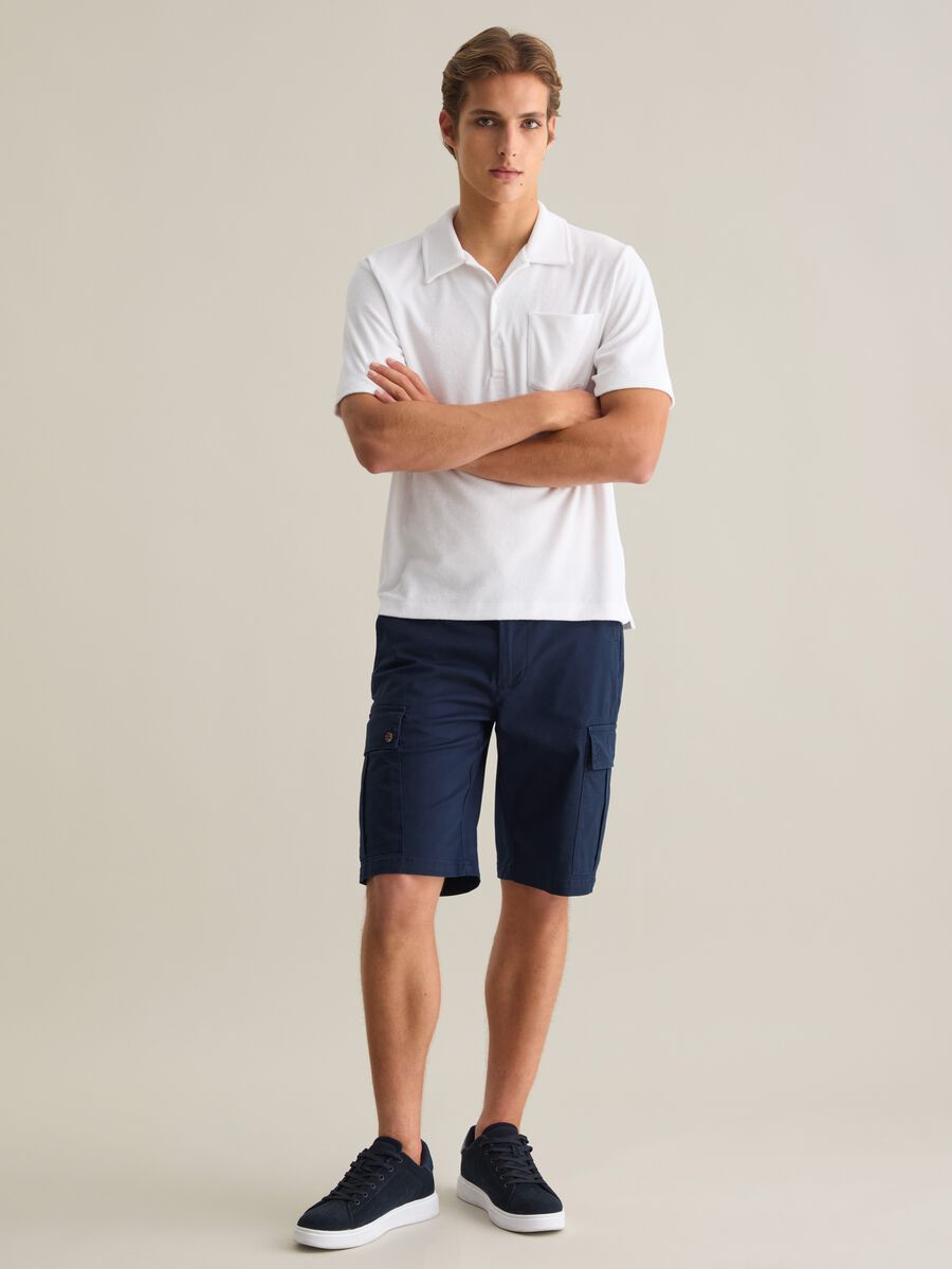 Stretch Cotton Blue Cargo Shorts Piombo_0