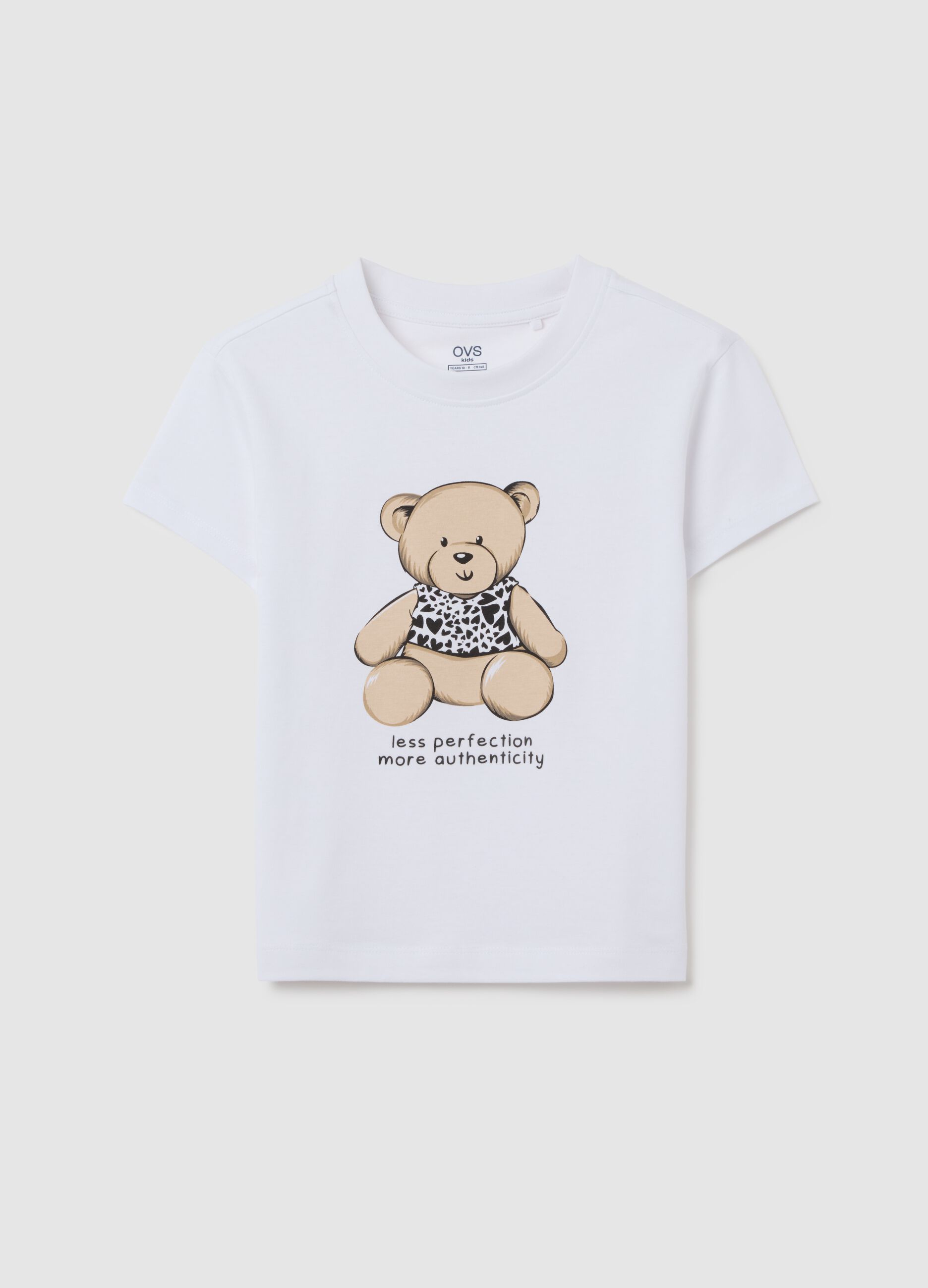Girls' white pure cotton T-shirt with regular fit