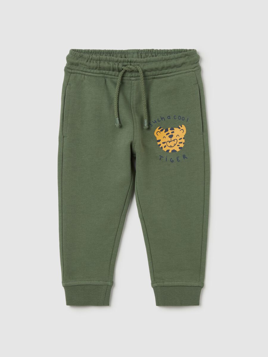 Cotton joggers with drawstring and tiger print_0