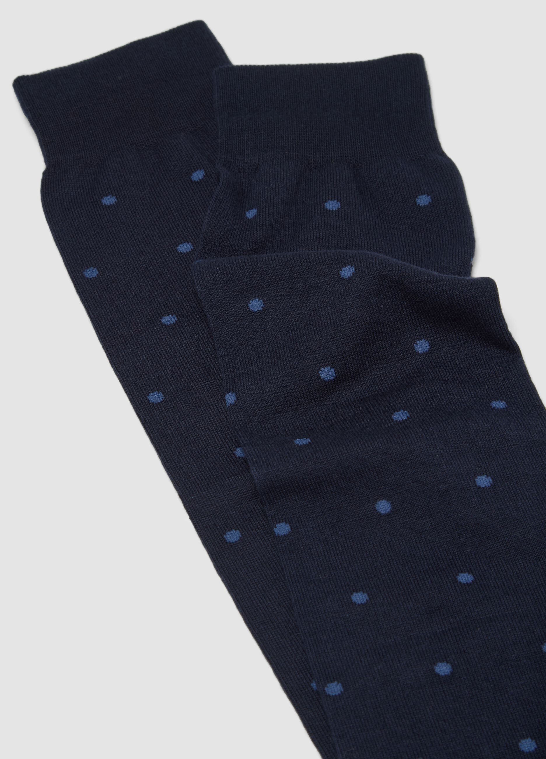 Blue stretch cotton long socks with polka dots