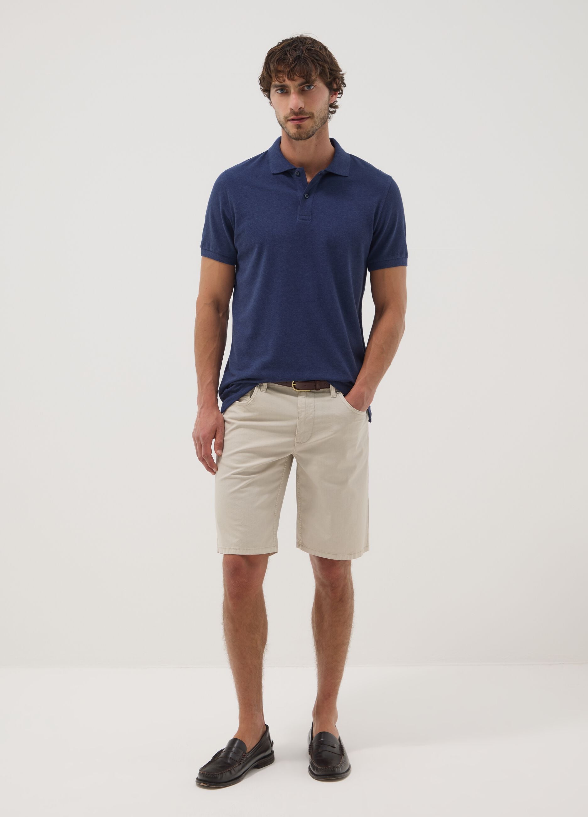 Grey regular-fit stretch cotton Bermuda shorts