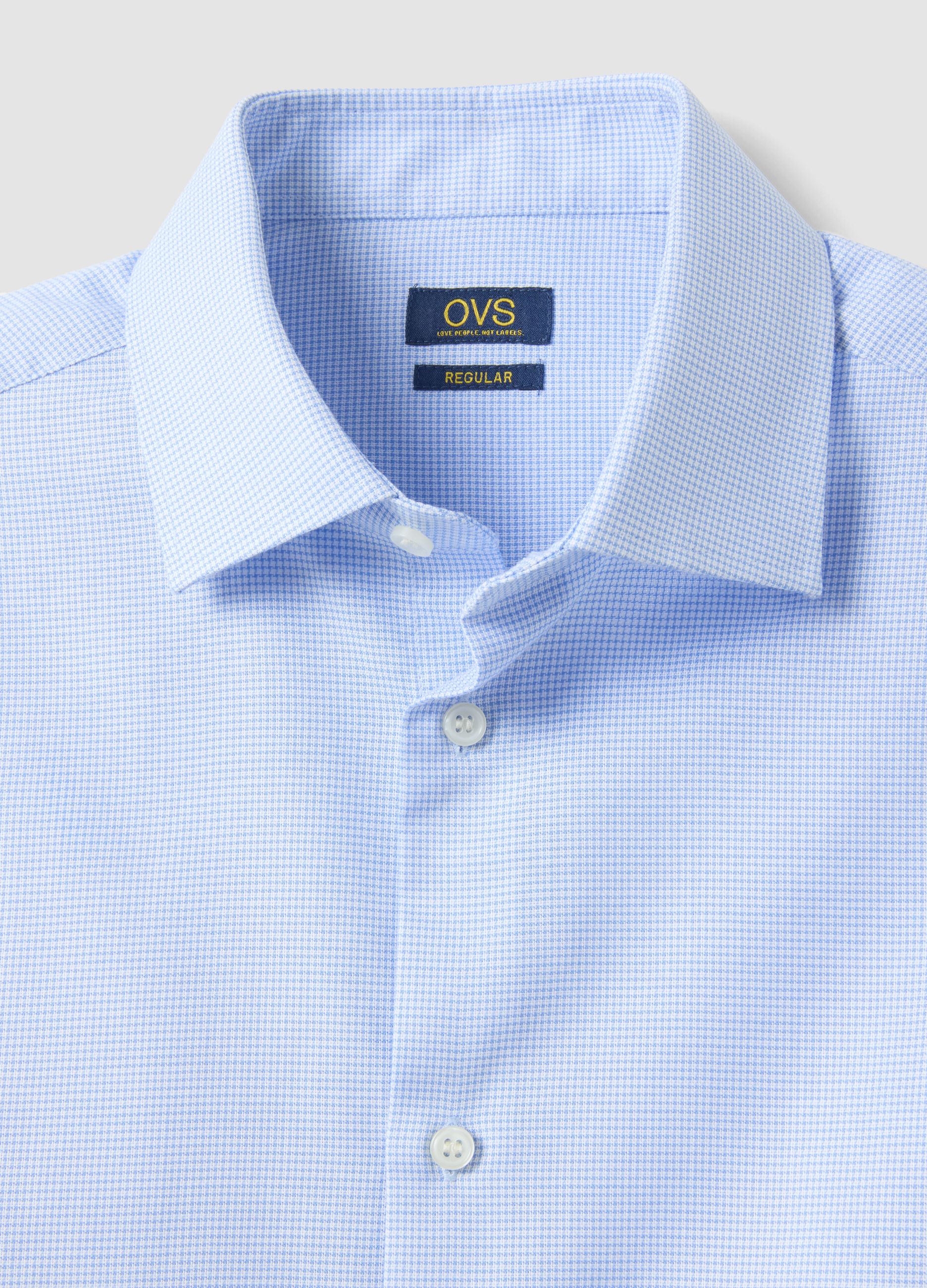 Light blue pure cotton regular fit shirt with micro-checks
