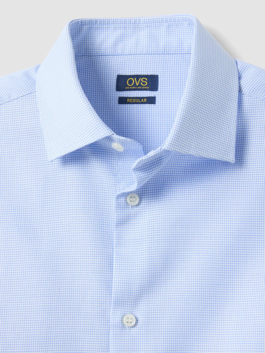 Camicia in puro cotone azzurra con microquadri regular fit easy iron_5
