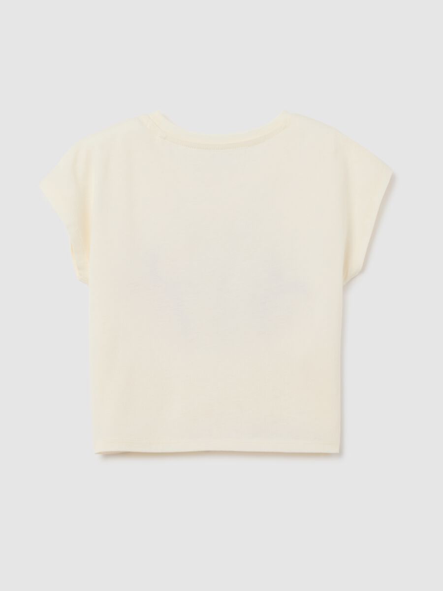 Girls' beige pure cotton t-shirt regular fit with knot and embroidery_1