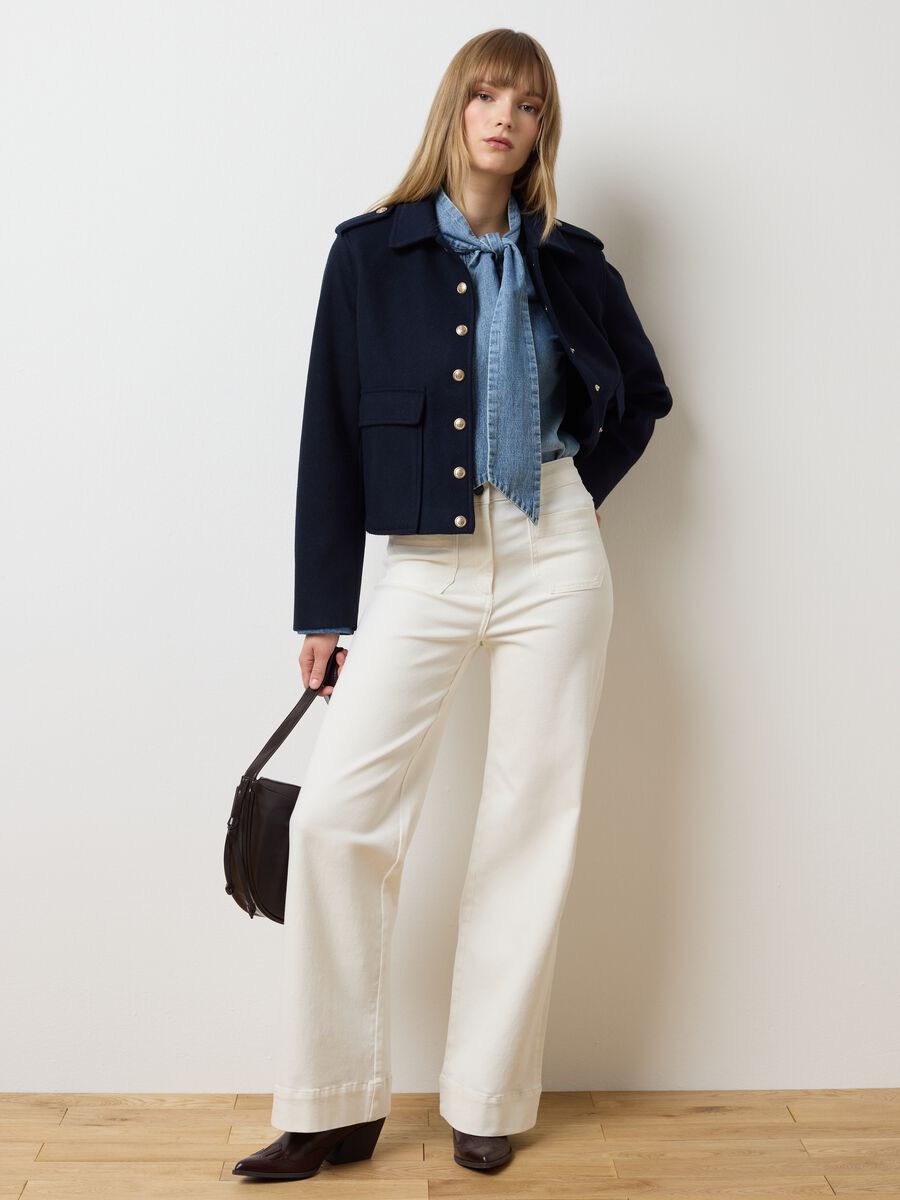 Blue regular fit jacket with button closure_2