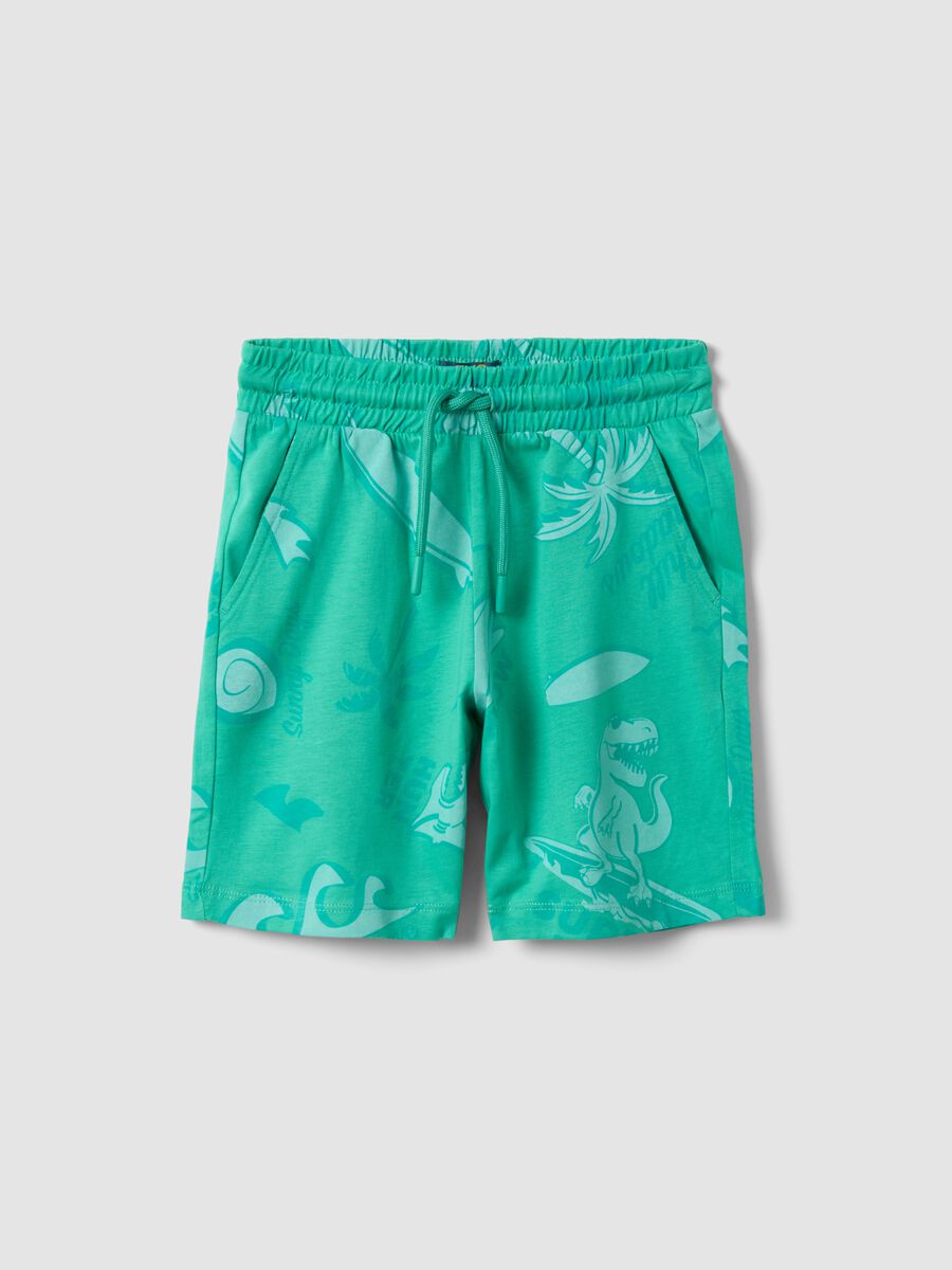 Green pure cotton shorts with all-over print_0