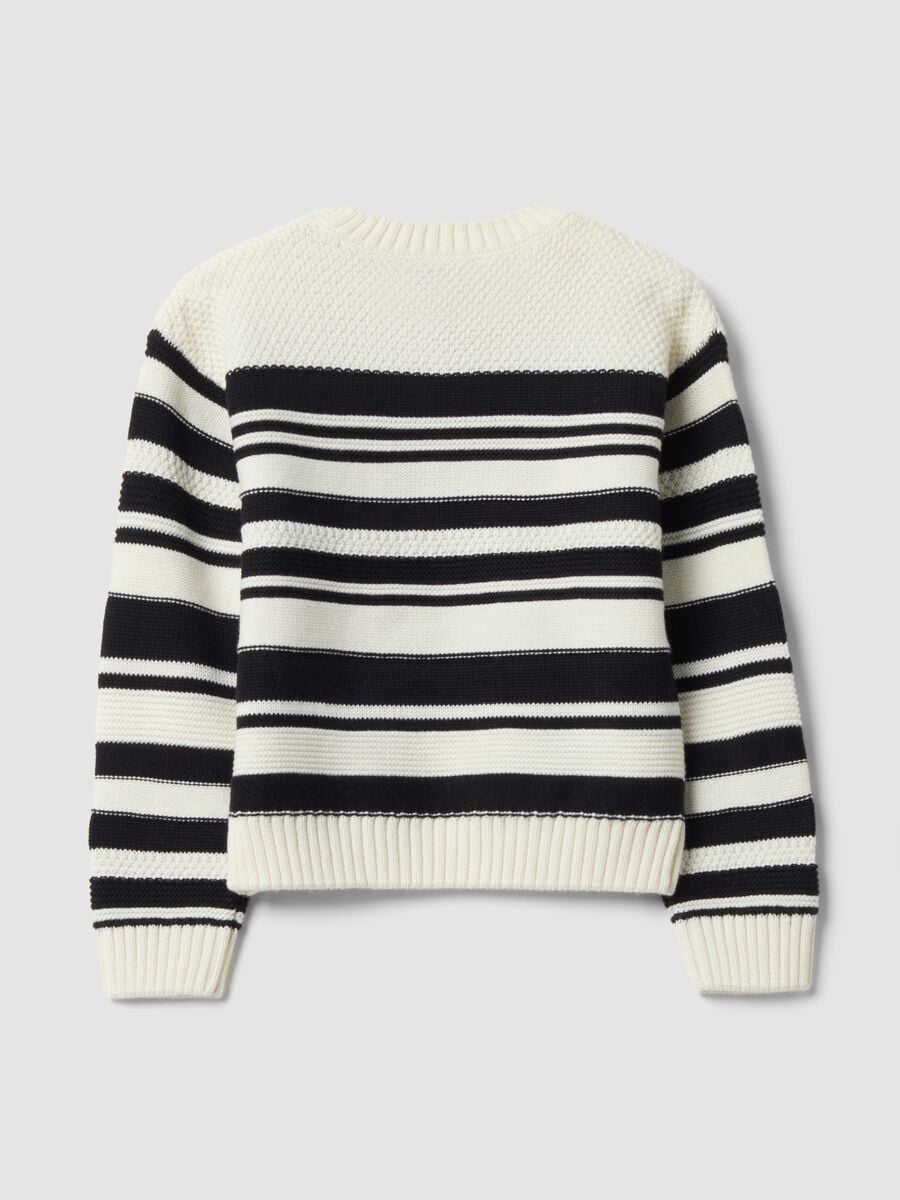 Maglia bianca in misto cotone a righe con girocollo per bambina_1