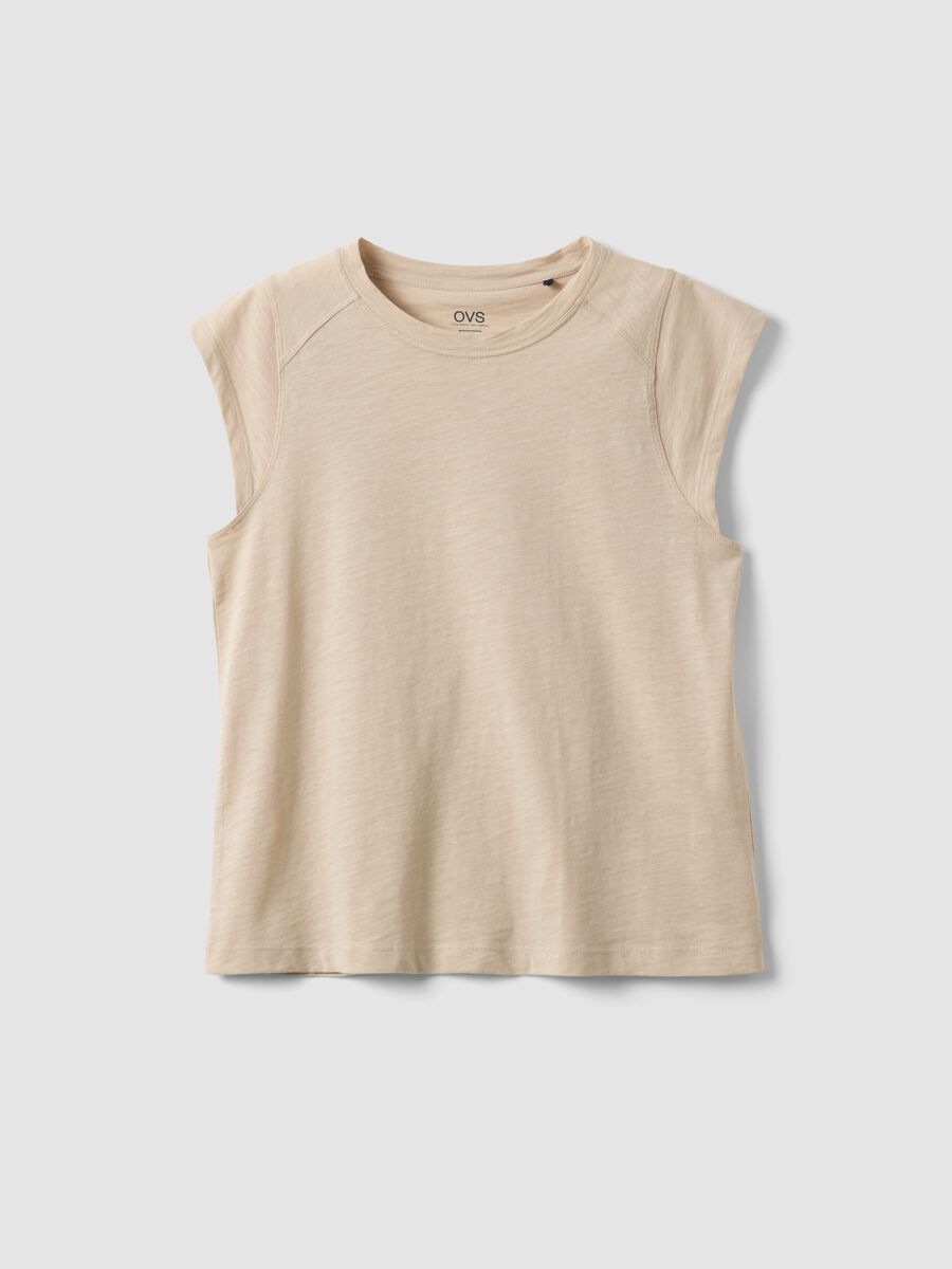 Beige short sleeve pure cotton T-shirt regular fit_4