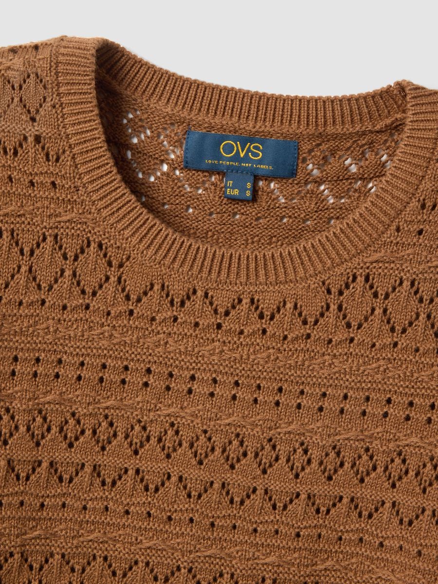 Maglia in puro cotone marrone regular fit con lavorazione a maglia_5