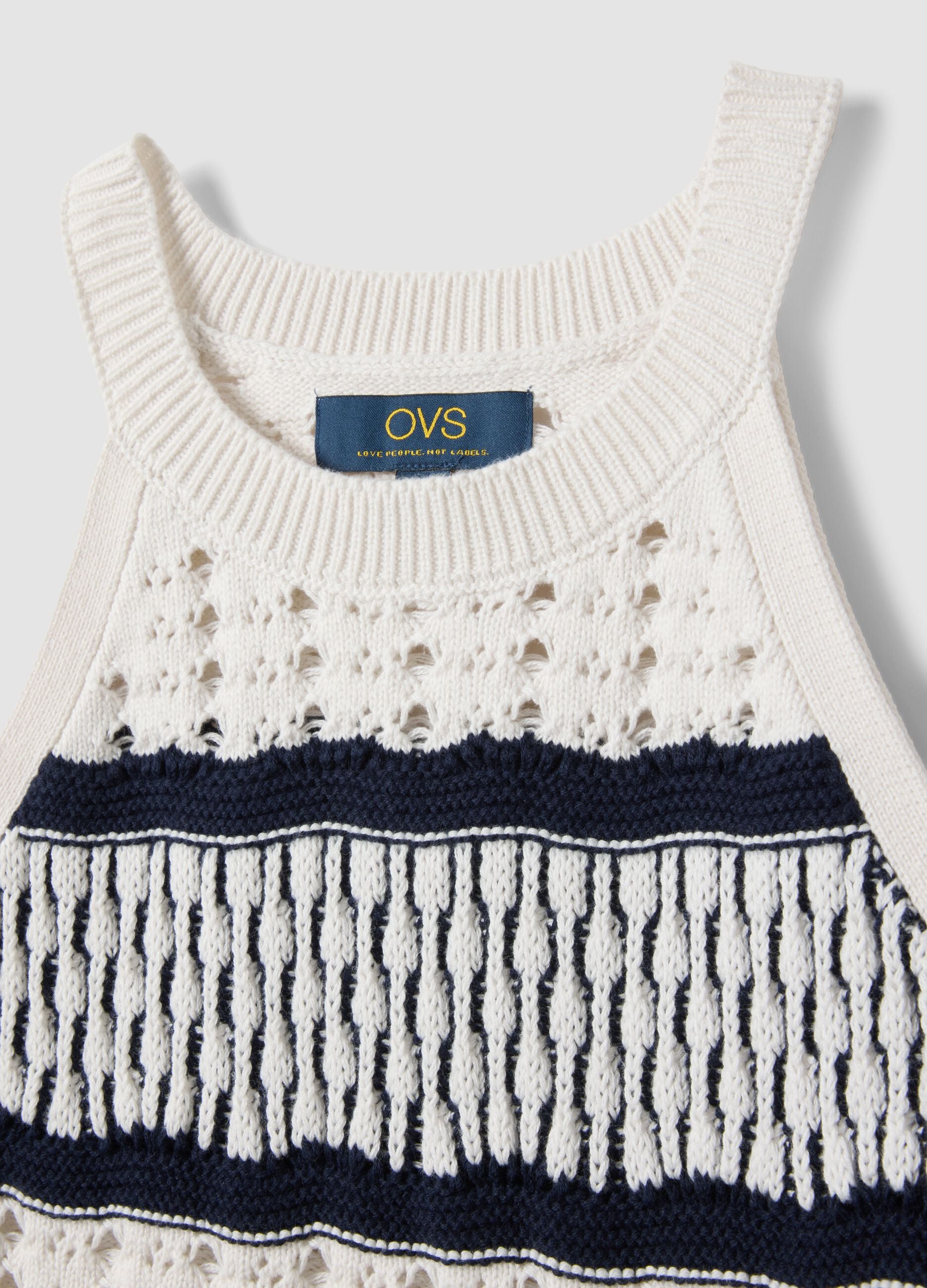 Canotta fitted in puro cotone a righe multicolor con texture a rete