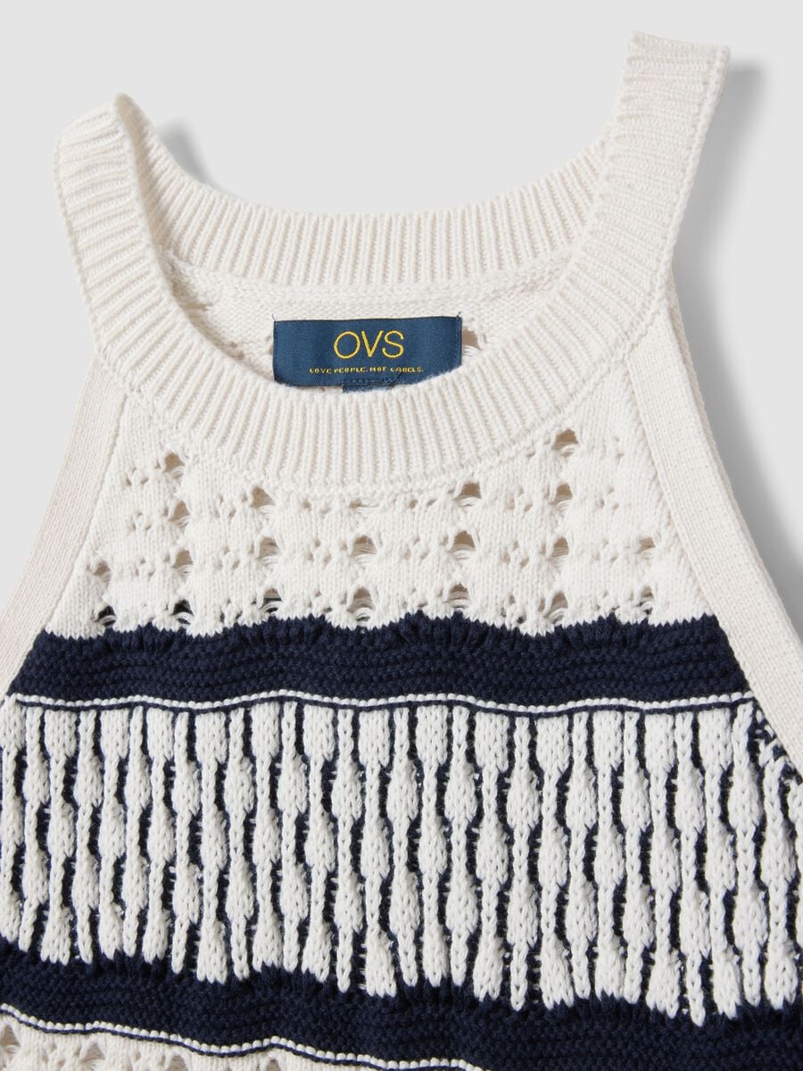 Canotta fitted in puro cotone a righe multicolor con texture a rete_5