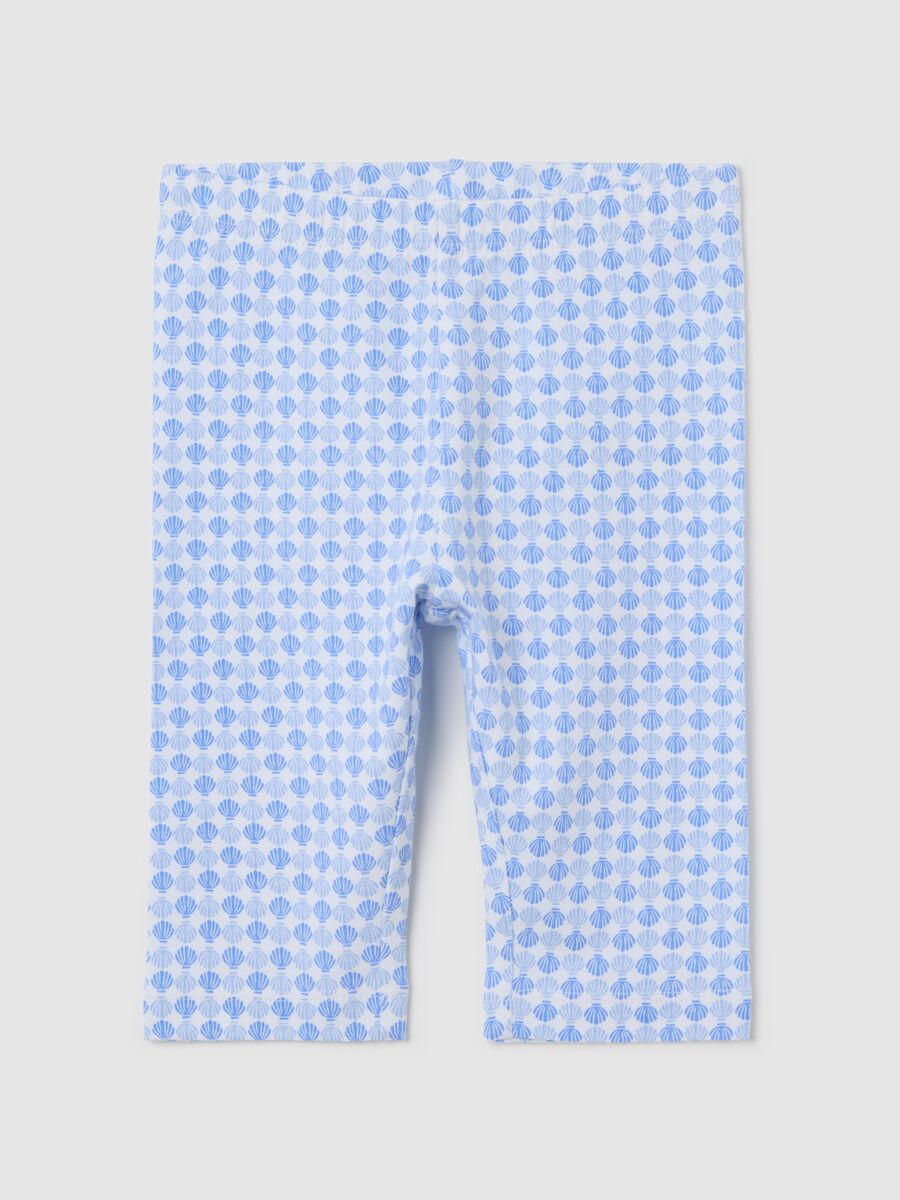 White and light blue three-quarter stretch leggings with print_0