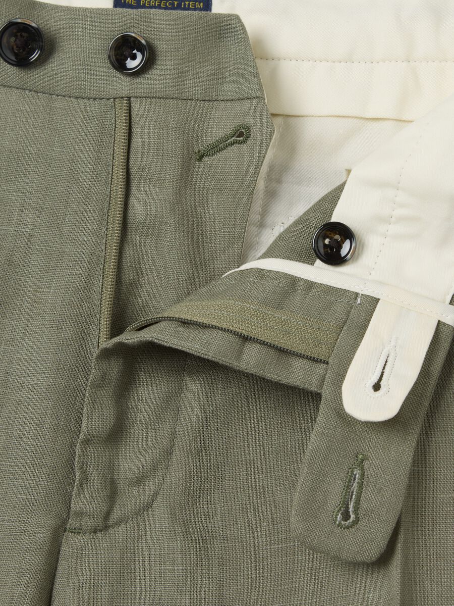 Men’s green slim-fit trousers in 100% linen_5
