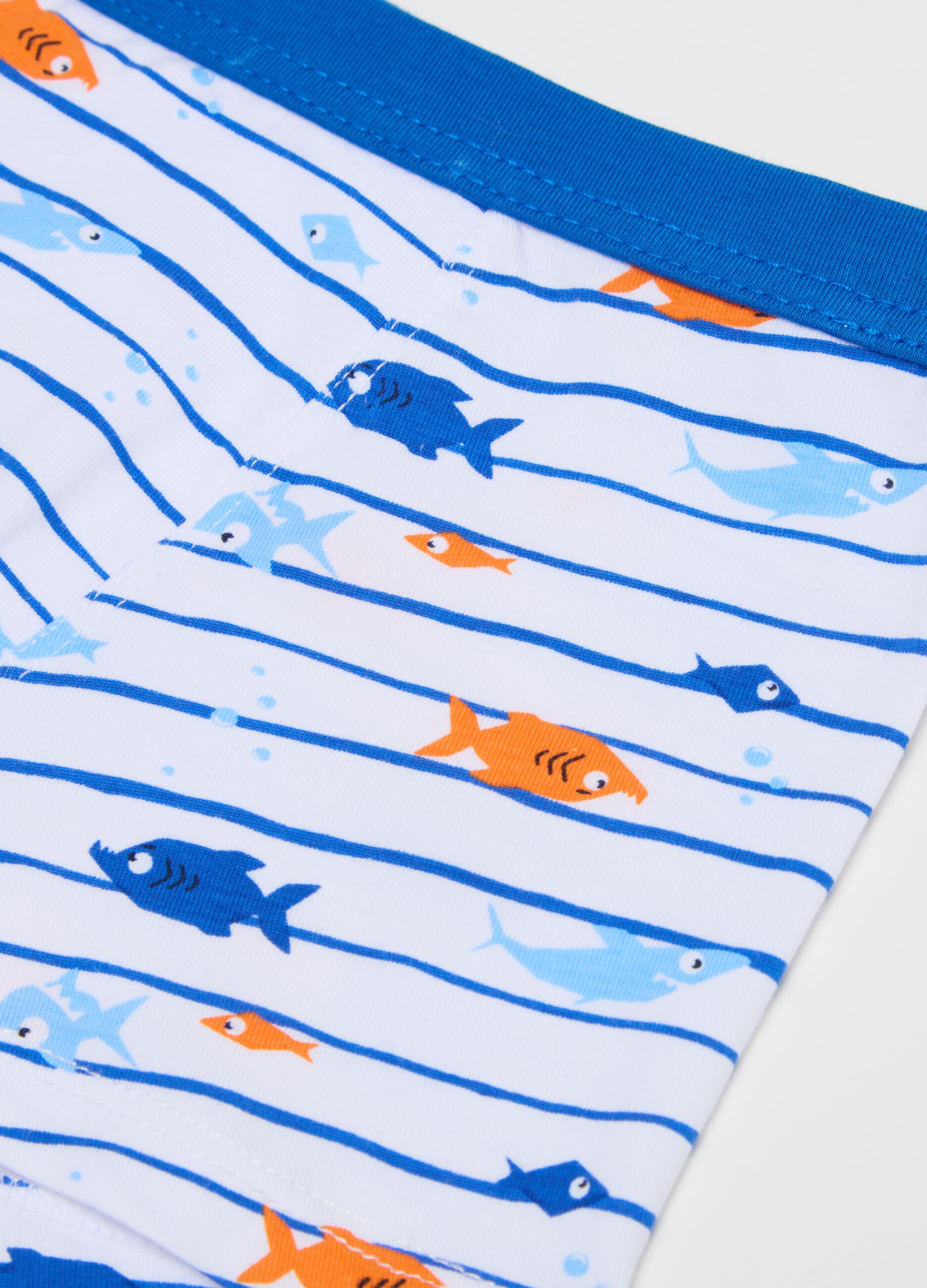 Striped boxer shorts in stretch cotton with fish print