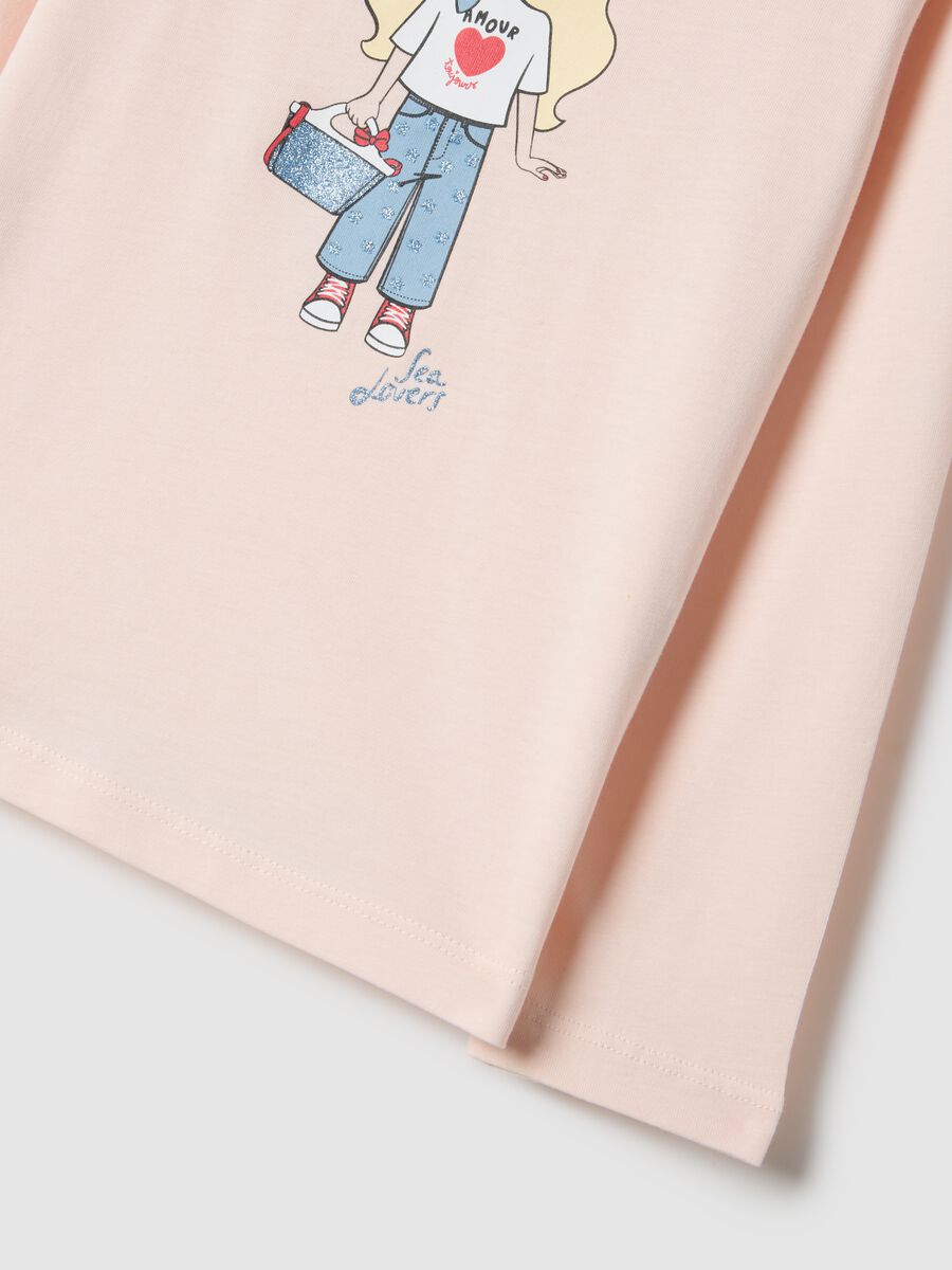 Pink pure cotton t-shirt for girls regular fit with print_3