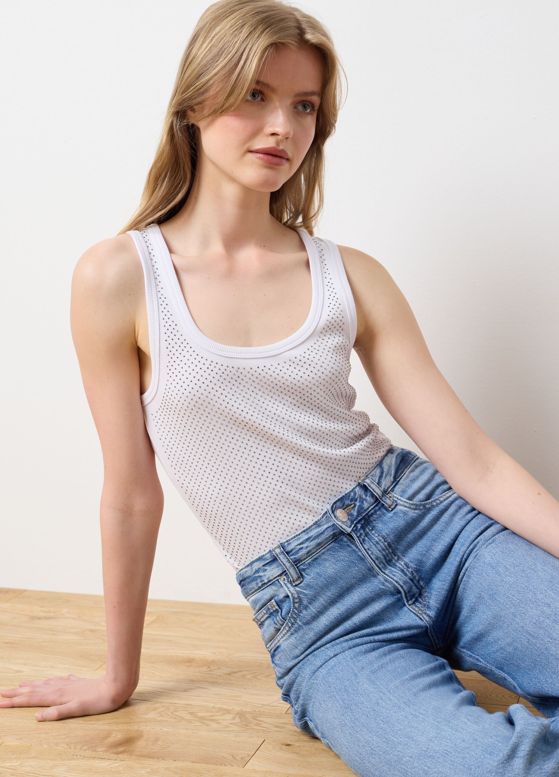 Women's White Blend Fitted Tank Top