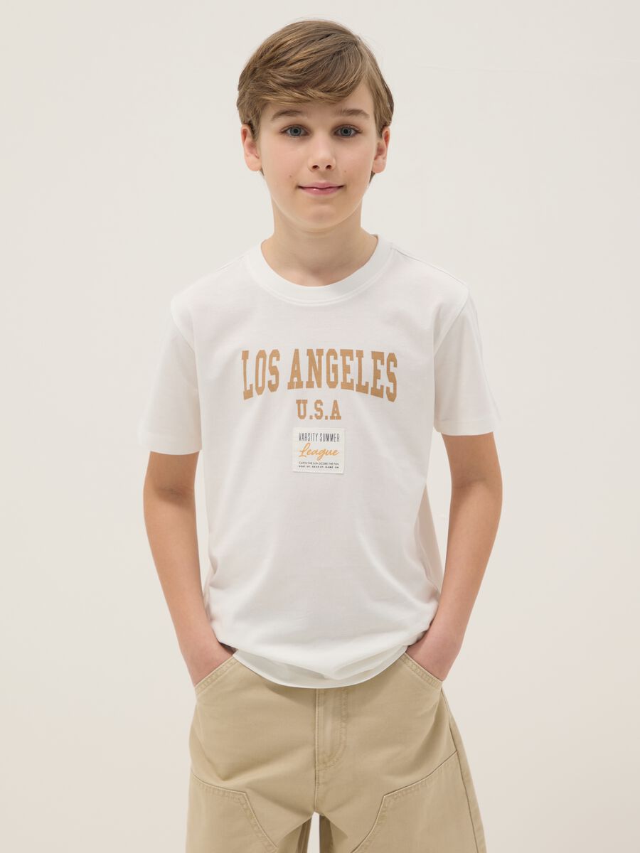 White pure cotton boy's t-shirt regular fit with print_0