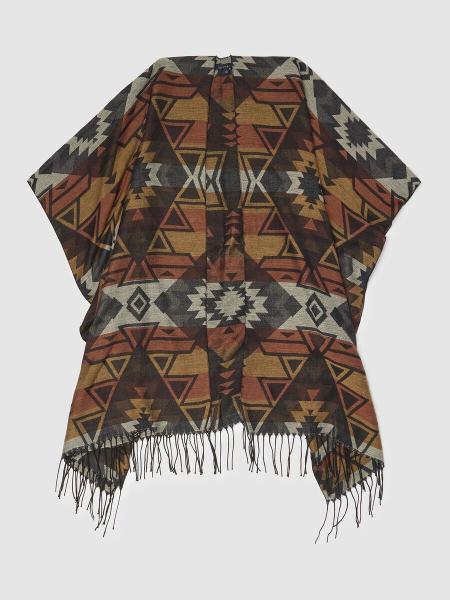 Multicolour Poncho with Fringes_0