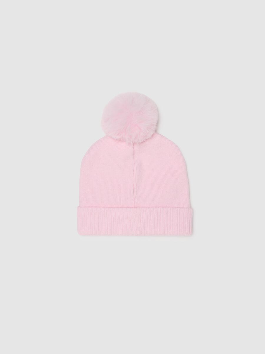 Girls' pink hat with pom poms and colourful patches_1