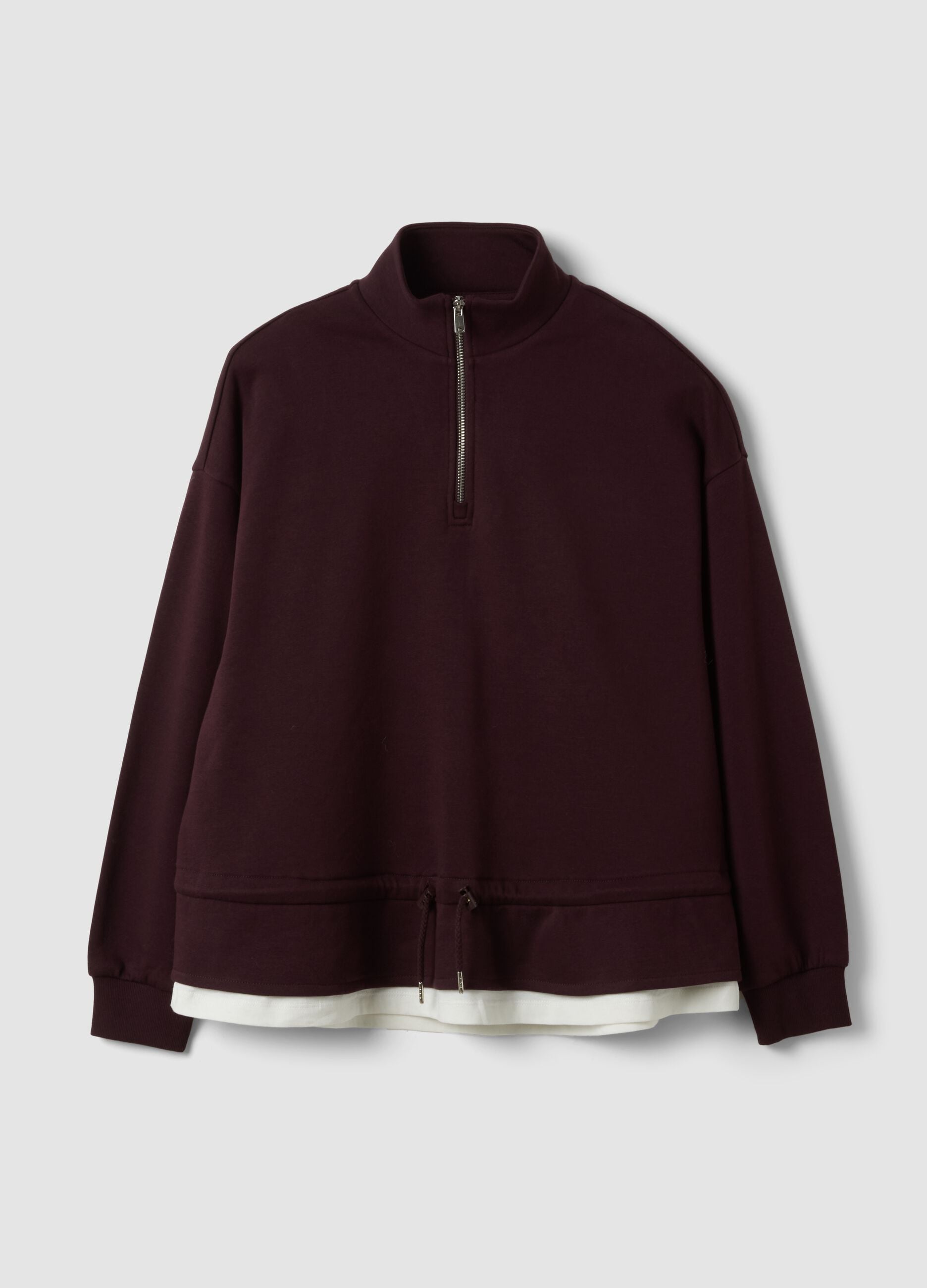 Purple cotton-blend layered half-zip sweatshirt, regular fit