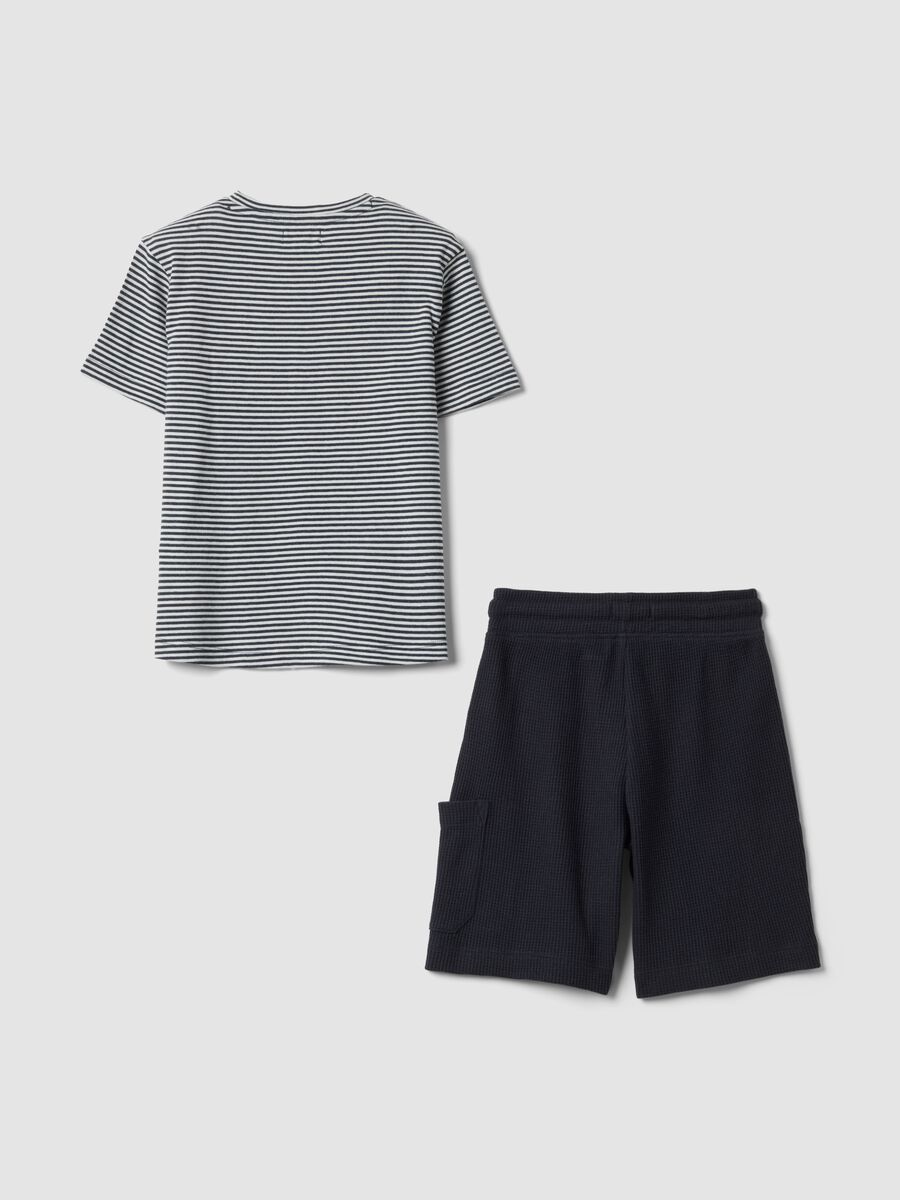 Blue cotton-blend set with striped T-shirt and shorts_1