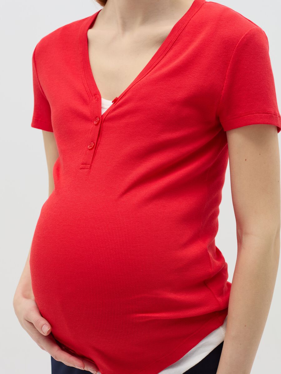 Ribbed maternity T-shirt with granddad neckline_2