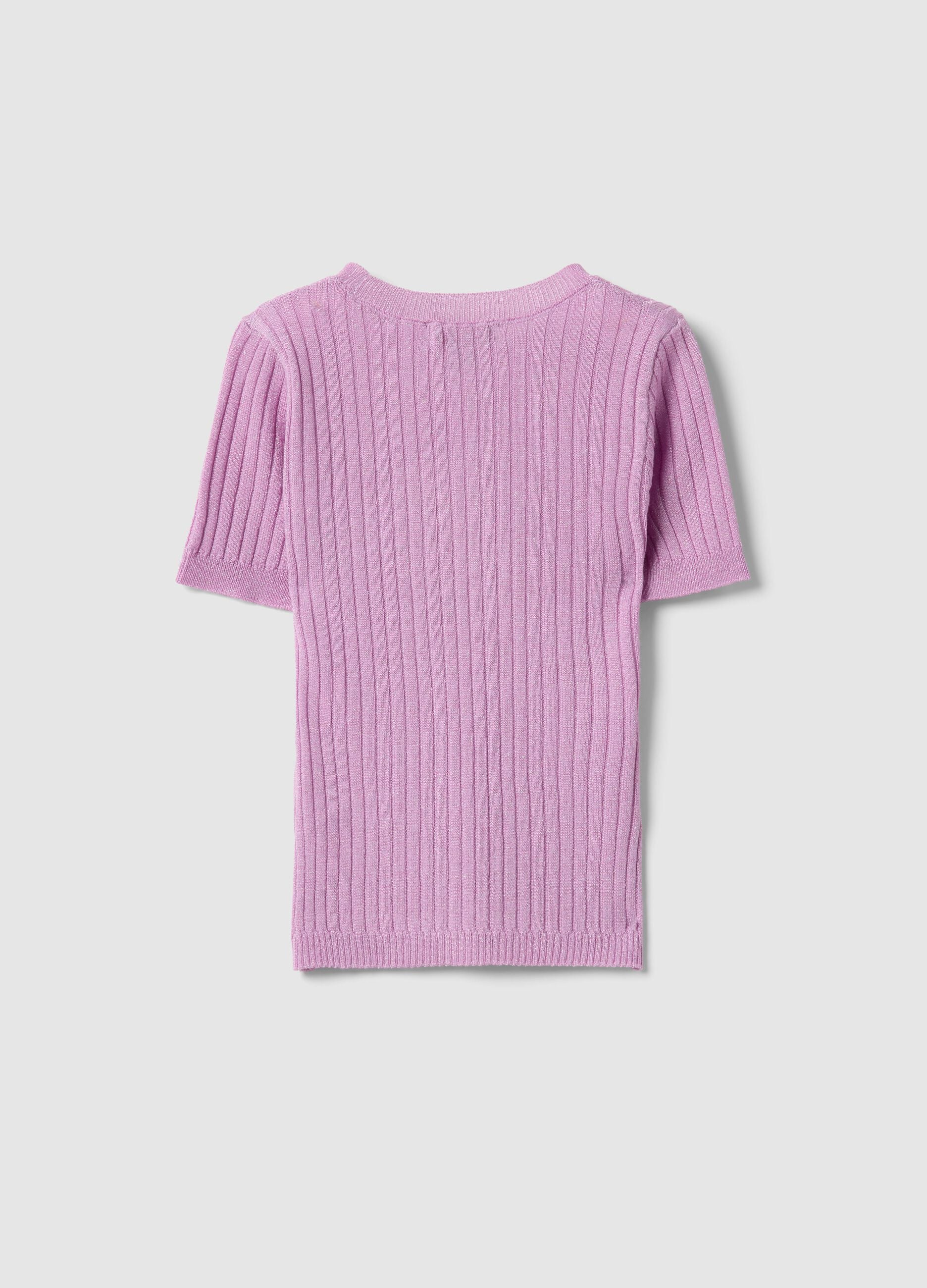 Maglia in misto viscosa viola a coste da bambina regular fit