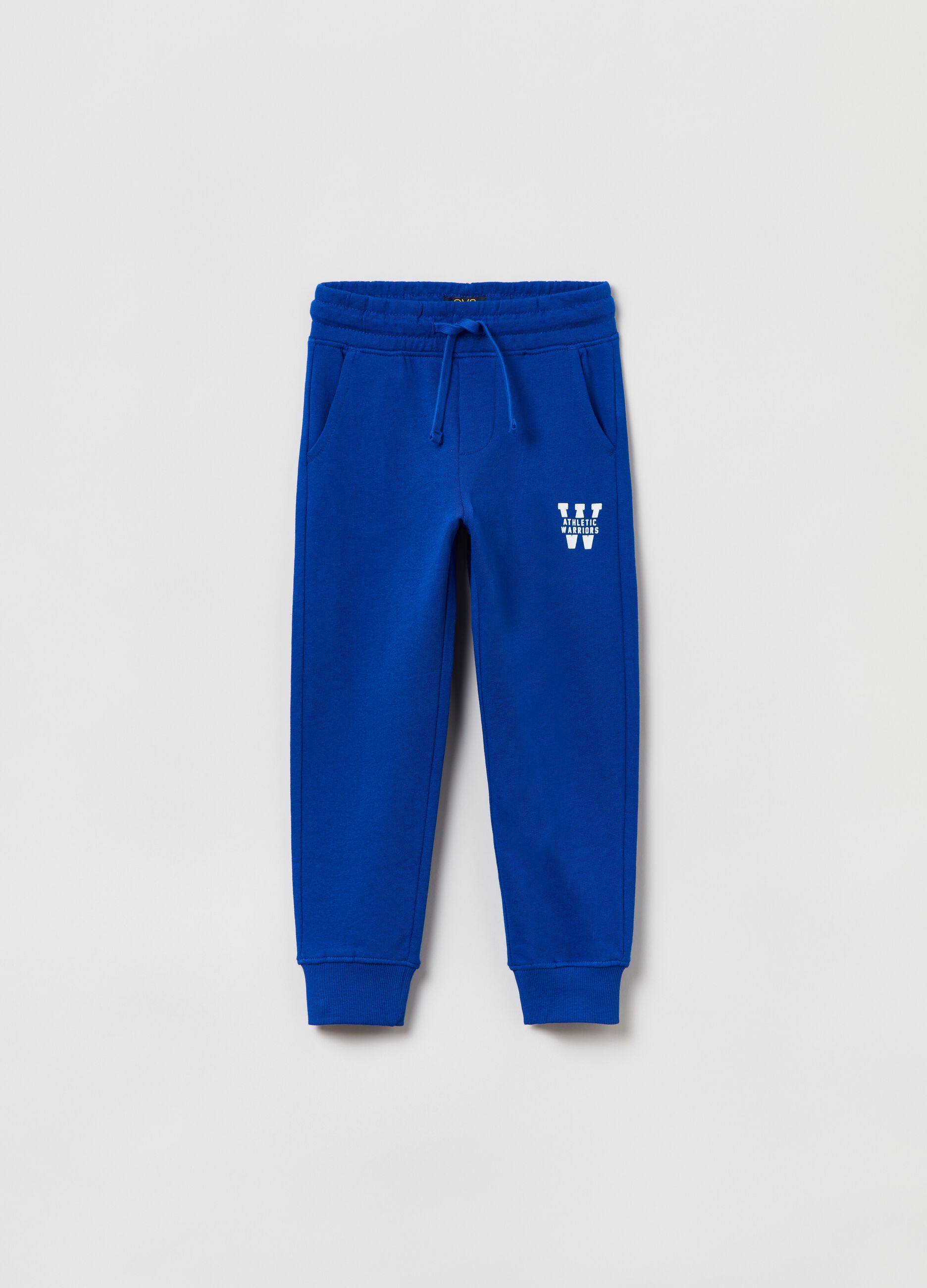 Plush joggers with drawstring and print