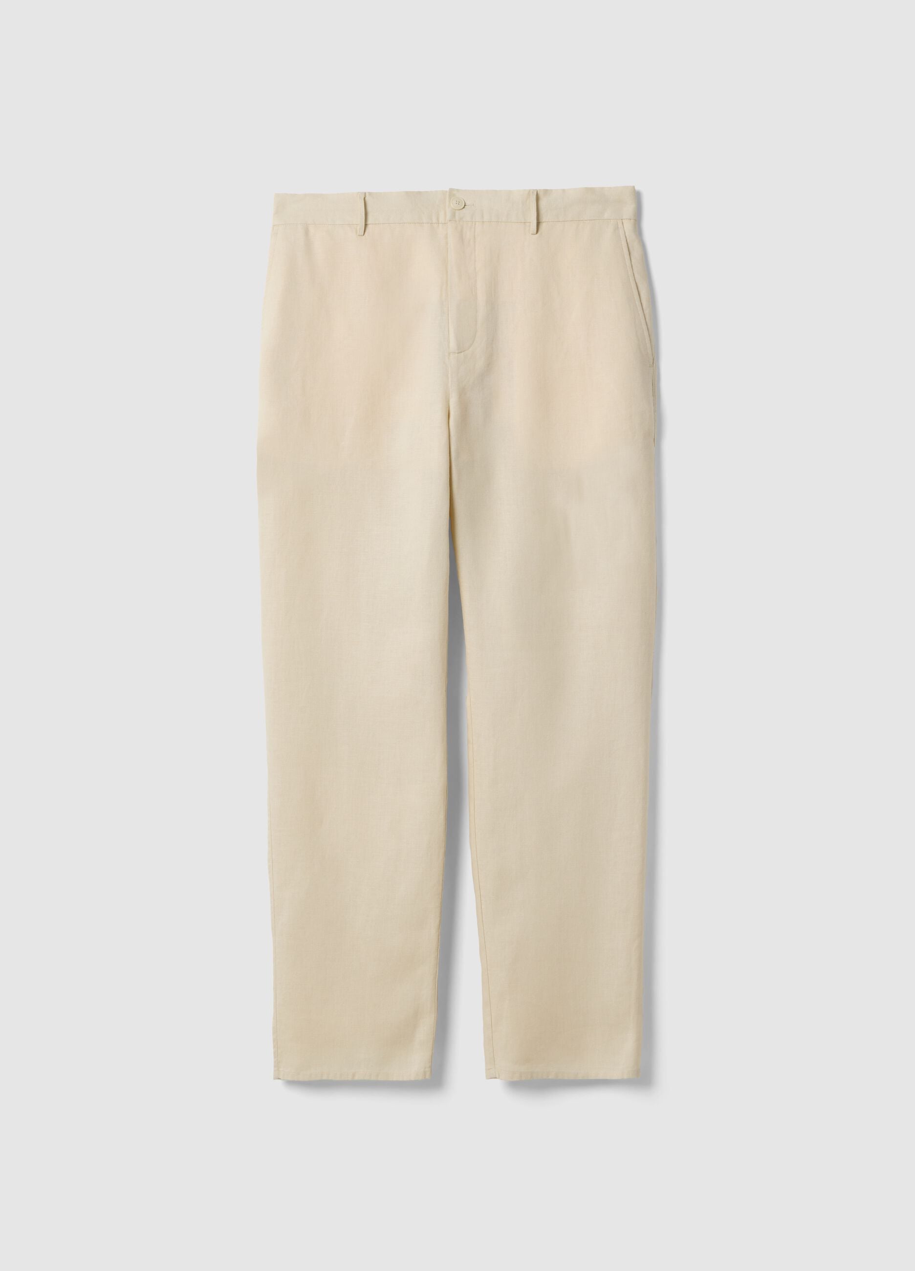 White pure linen trousers with regular fit