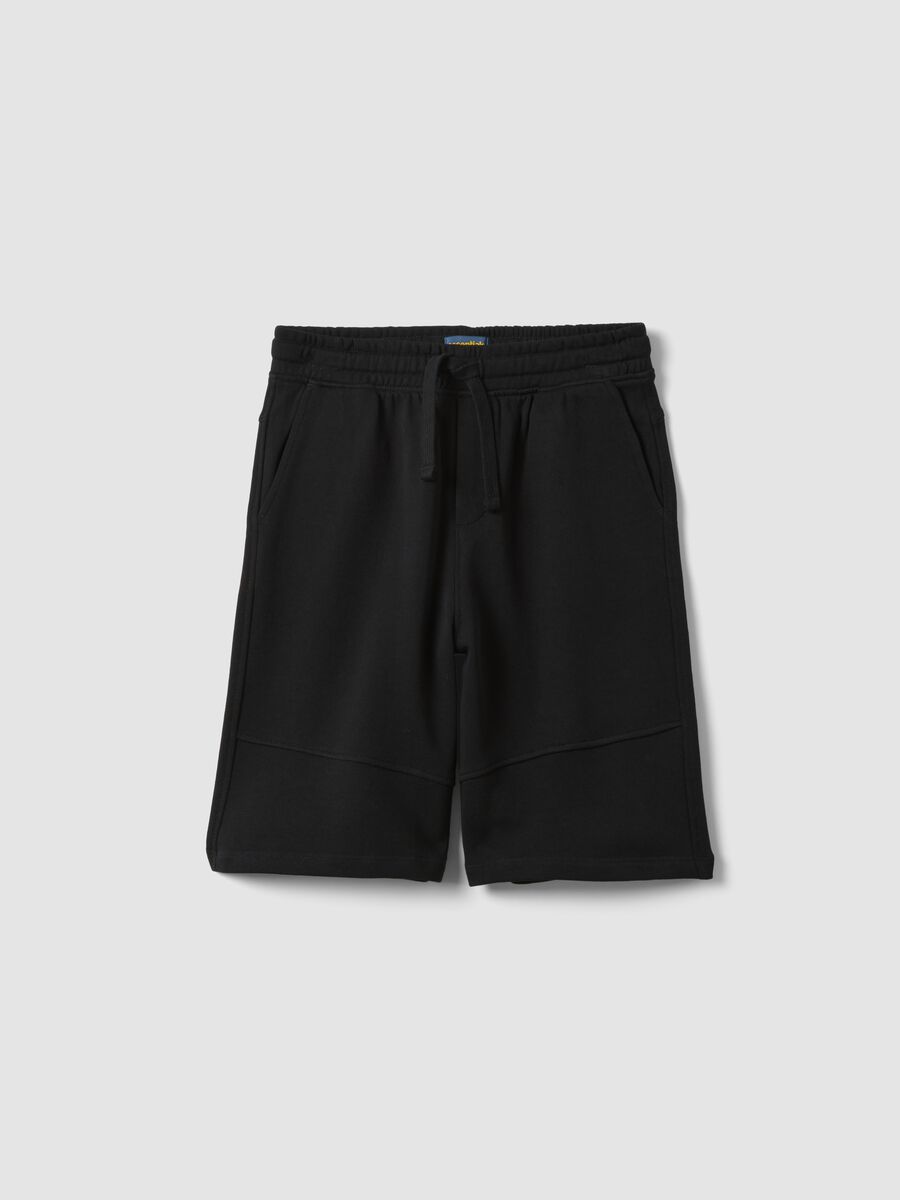 Pantaloni corti in puro cotone nero da ragazzo comfort fit_0